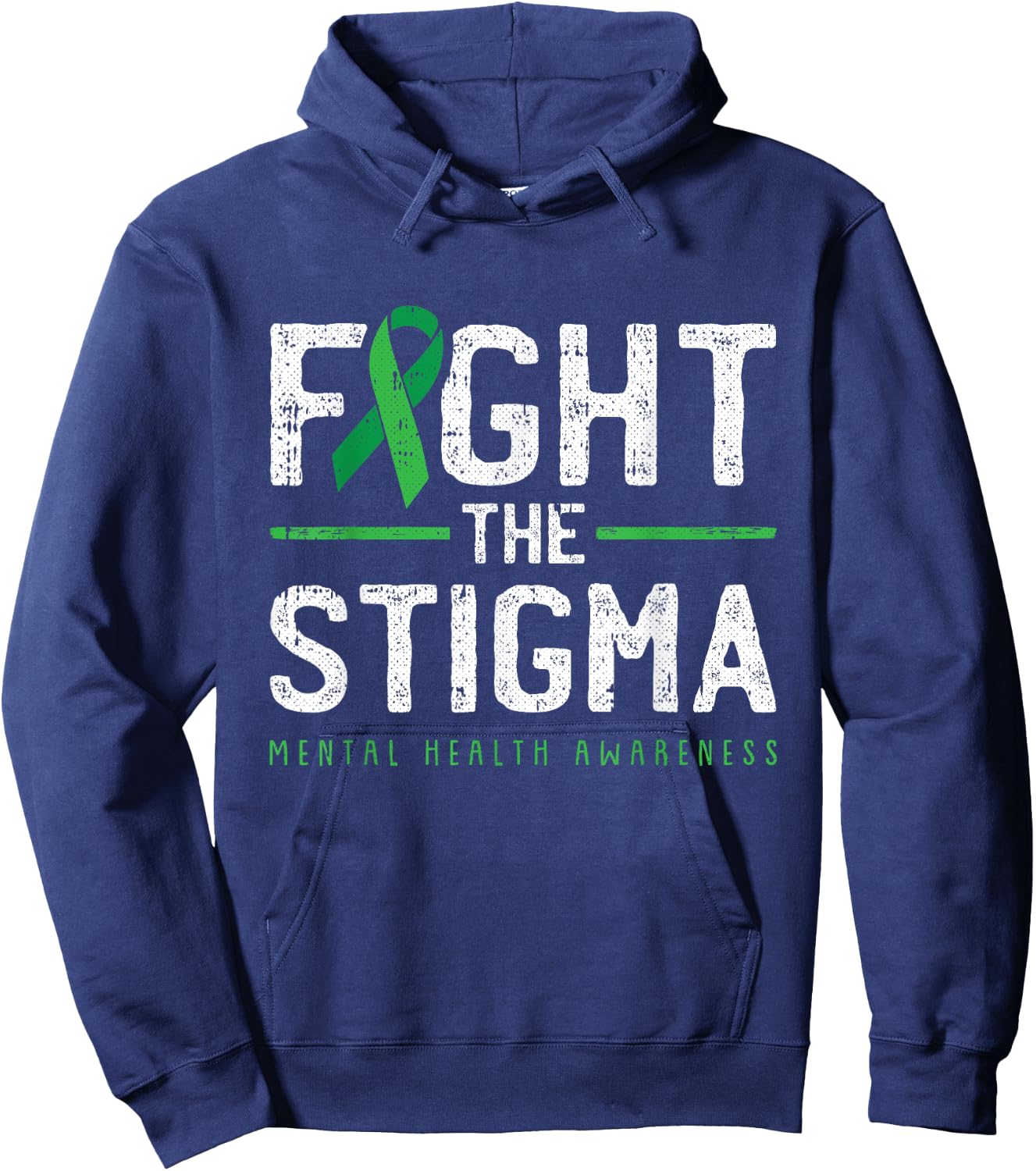 Fight The Stigma Mental Health Awareness Green Ribbon Hoodie - Hoodie | Navy