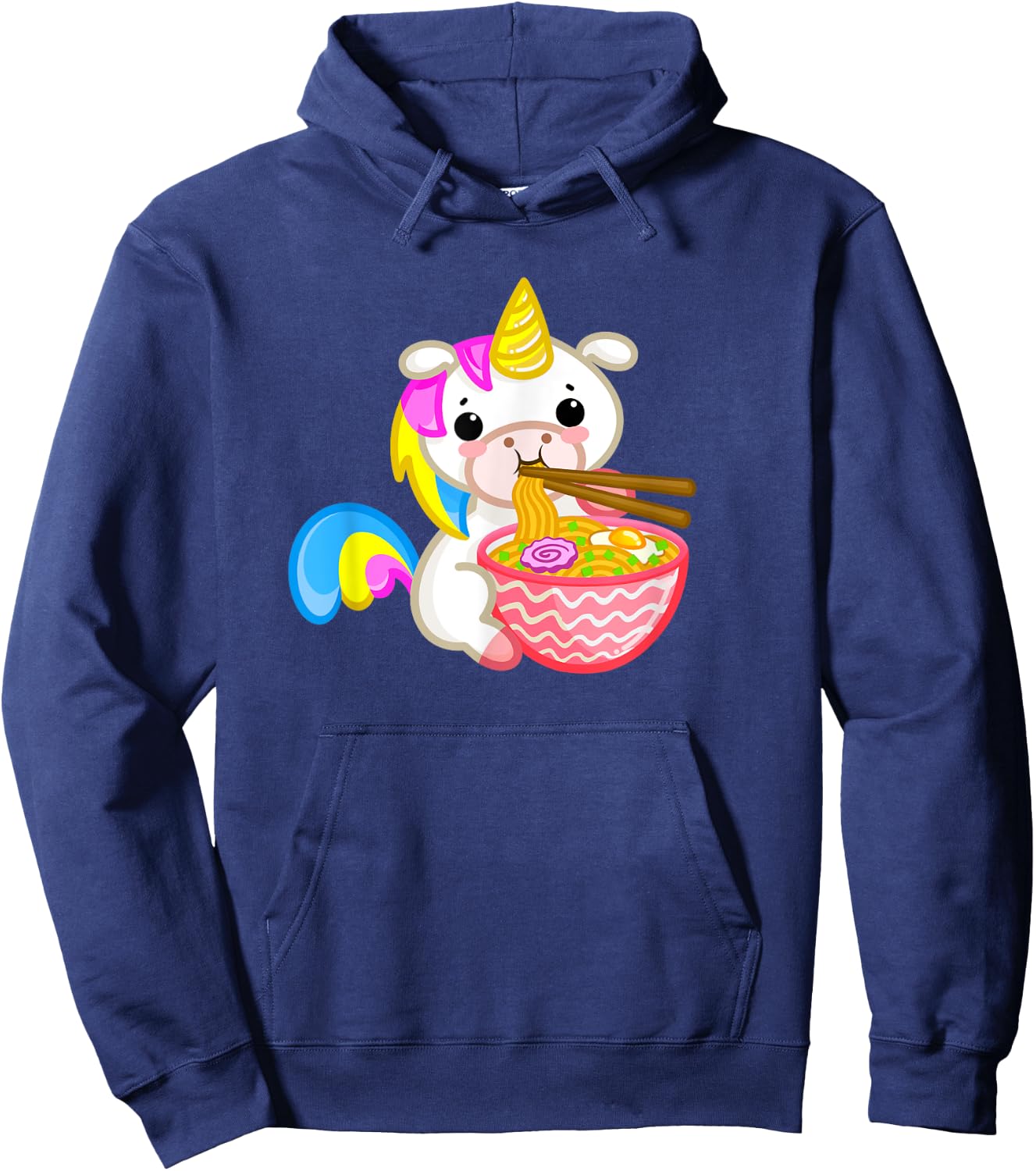 Unicorn Eating Ramen Kawaii Japanese Noodles Anime Teen Girl Hoodie - Hoodie | Navy