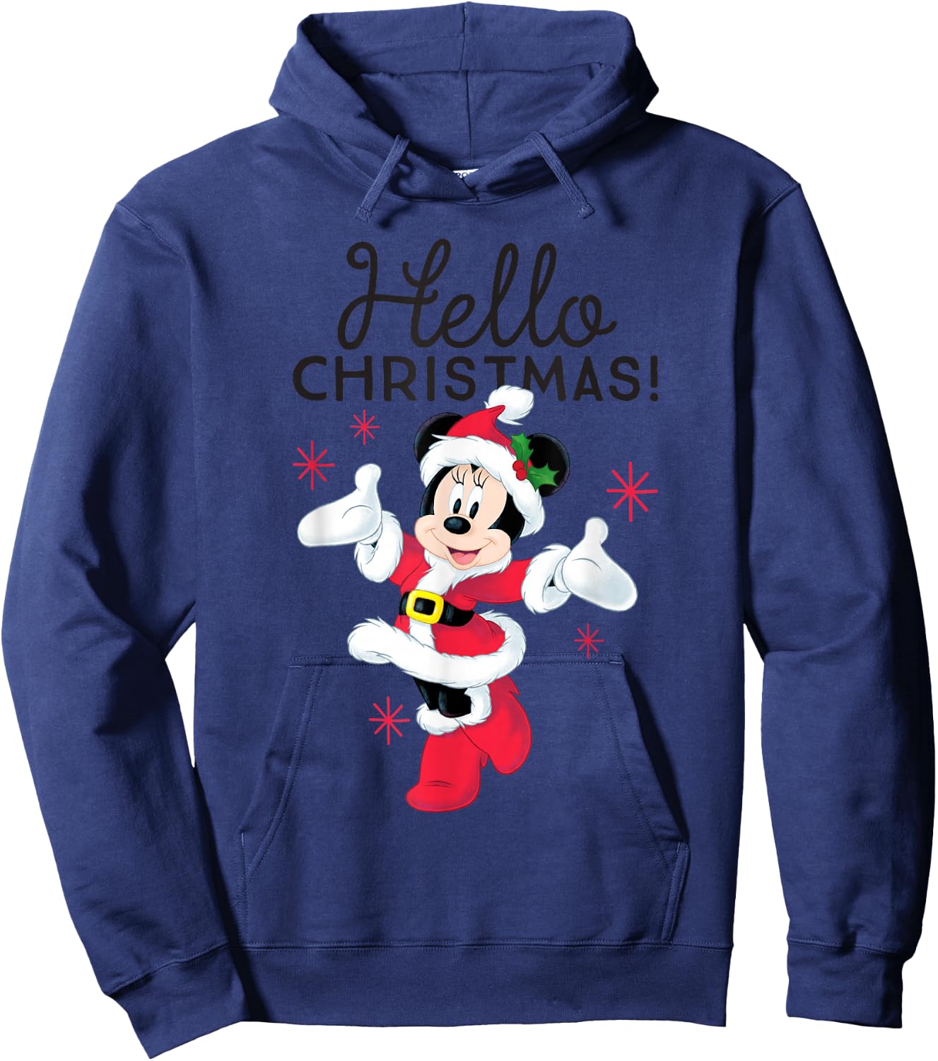 Disney Santa Minnie Mouse Hello Christmas Holiday Short Sleeve Hoodie - Hoodie | Navy