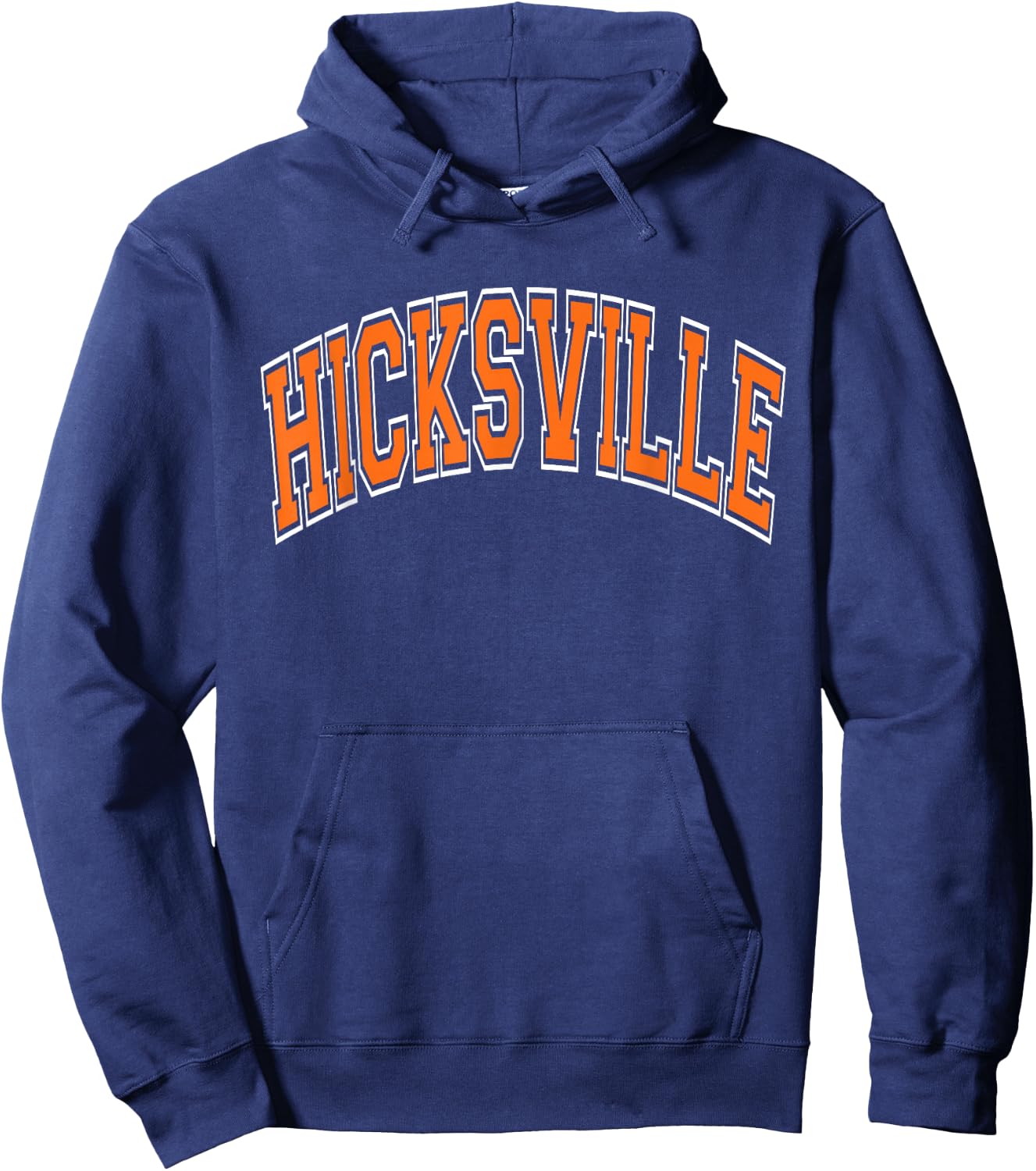 Hicksville Arched Orange Text Hoodie - Hoodie | Navy