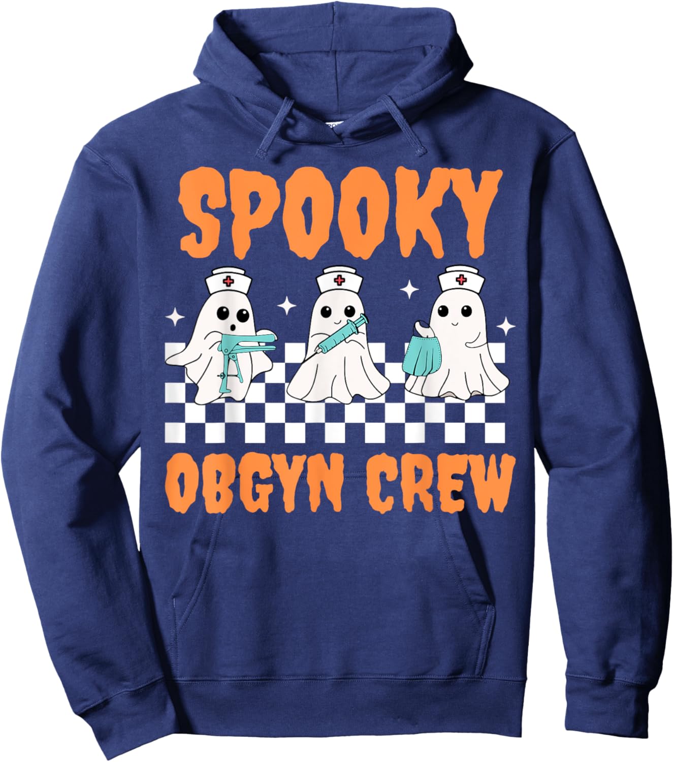 Retro Spooky OBGYN Crew Ghost Obstetrics Nurse Halloween Hoodie - Hoodie | Navy