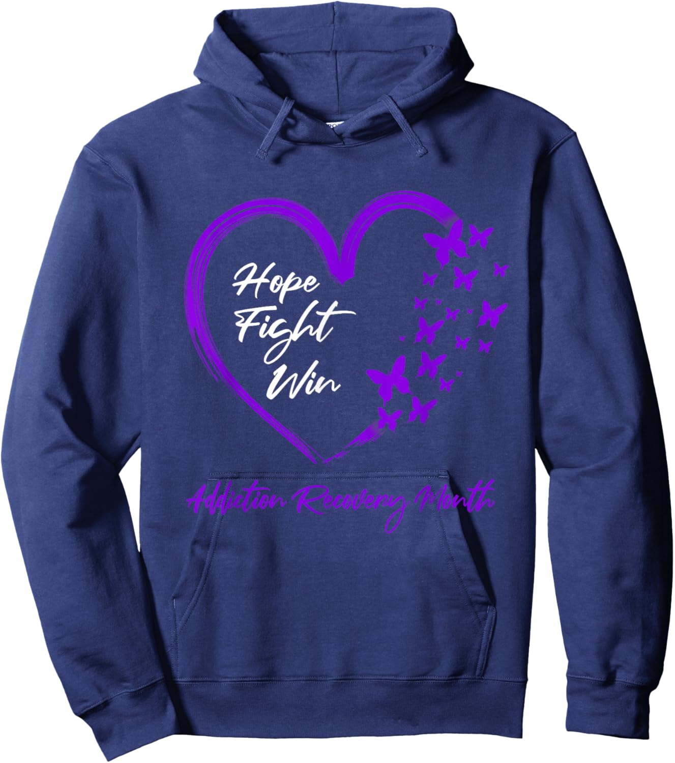 Hope Fight Win Addiction Recovery Month Purple Heart Hoodie - Hoodie | Navy