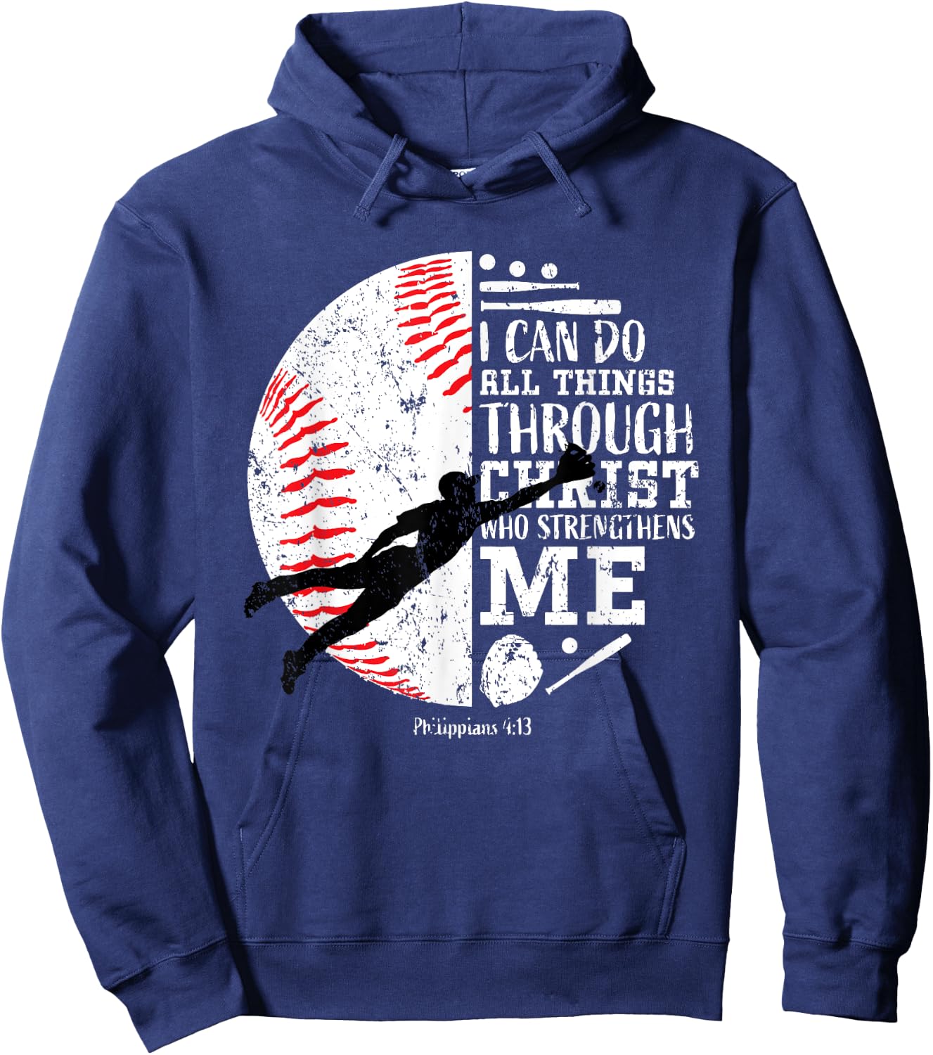 Boys Baseball Gifts Kids Teens Team Christian Bible Verse Hoodie - Hoodie | Navy