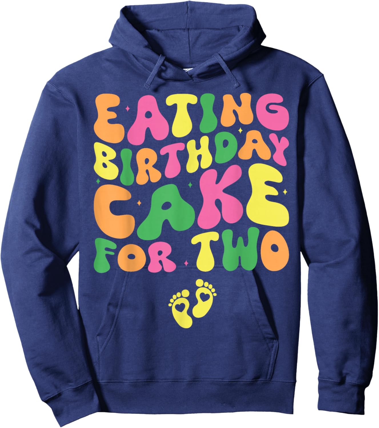 Birthday Pregnancy Announcement Apparel Co. Eating Birthday Cake For Two Pregnancy Announcement - Black, Small, -Adults, Short Sleeve Hoodie - Hoodie | Navy