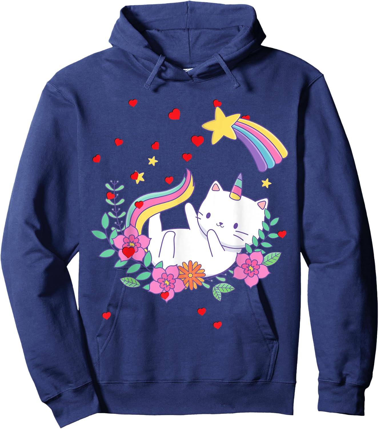 Valentines Unicorn Cat Kittycorn Hoodie - Hoodie | Navy