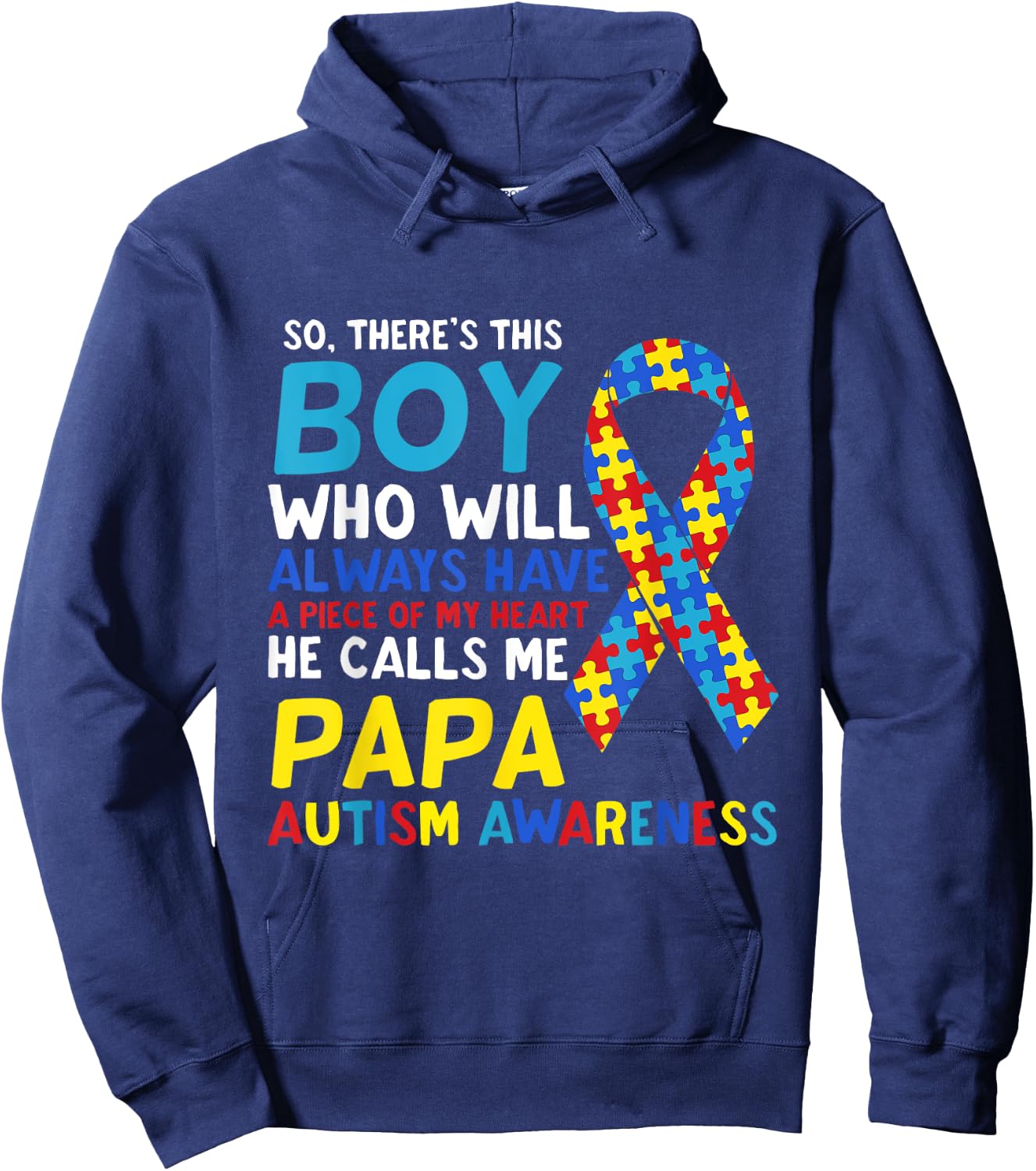 There's This Boy He Calls Me Papa Father Autism Awareness Hoodie - Hoodie | Navy