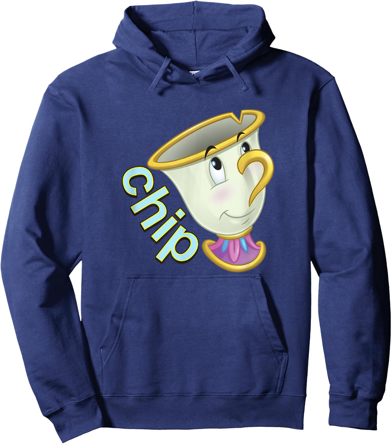 Disney Beauty and The Beast Chip Side Profile Big Face Hoodie - Hoodie | Navy