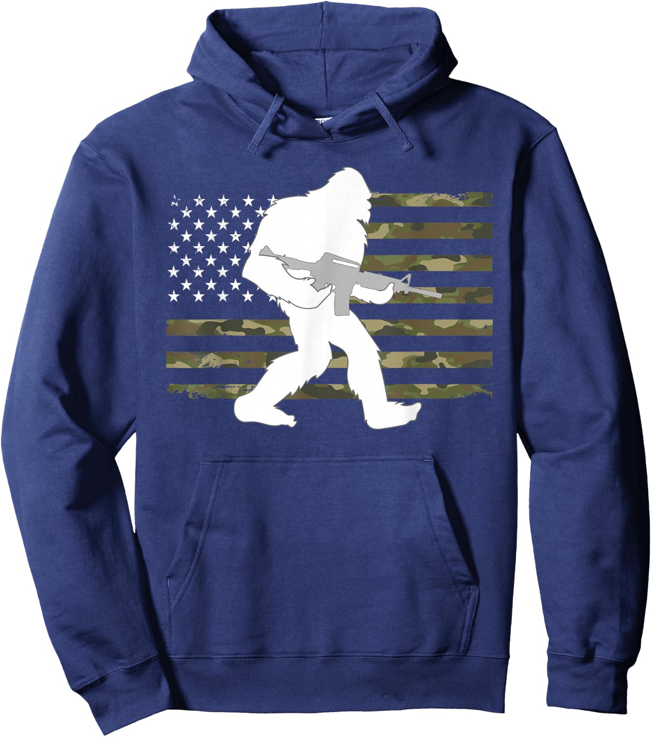 Bigfoot Gun Owner Camo US American Flag Sasquatch AR15 Rifle Hoodie - Hoodie | Navy