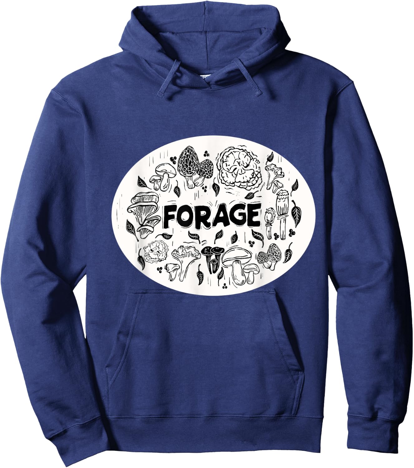 FORAGE ~ Mushroom Foraging ~ Chanterelle Morel ~ Linocut Hoodie - Hoodie | Navy