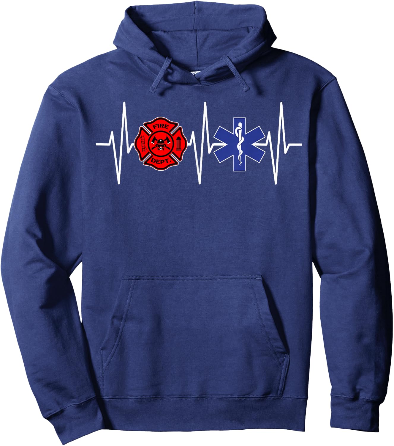 Firefighter EMT Shirt Heartbeat Paramedic EMS Firefighting Hoodie - Hoodie | Navy