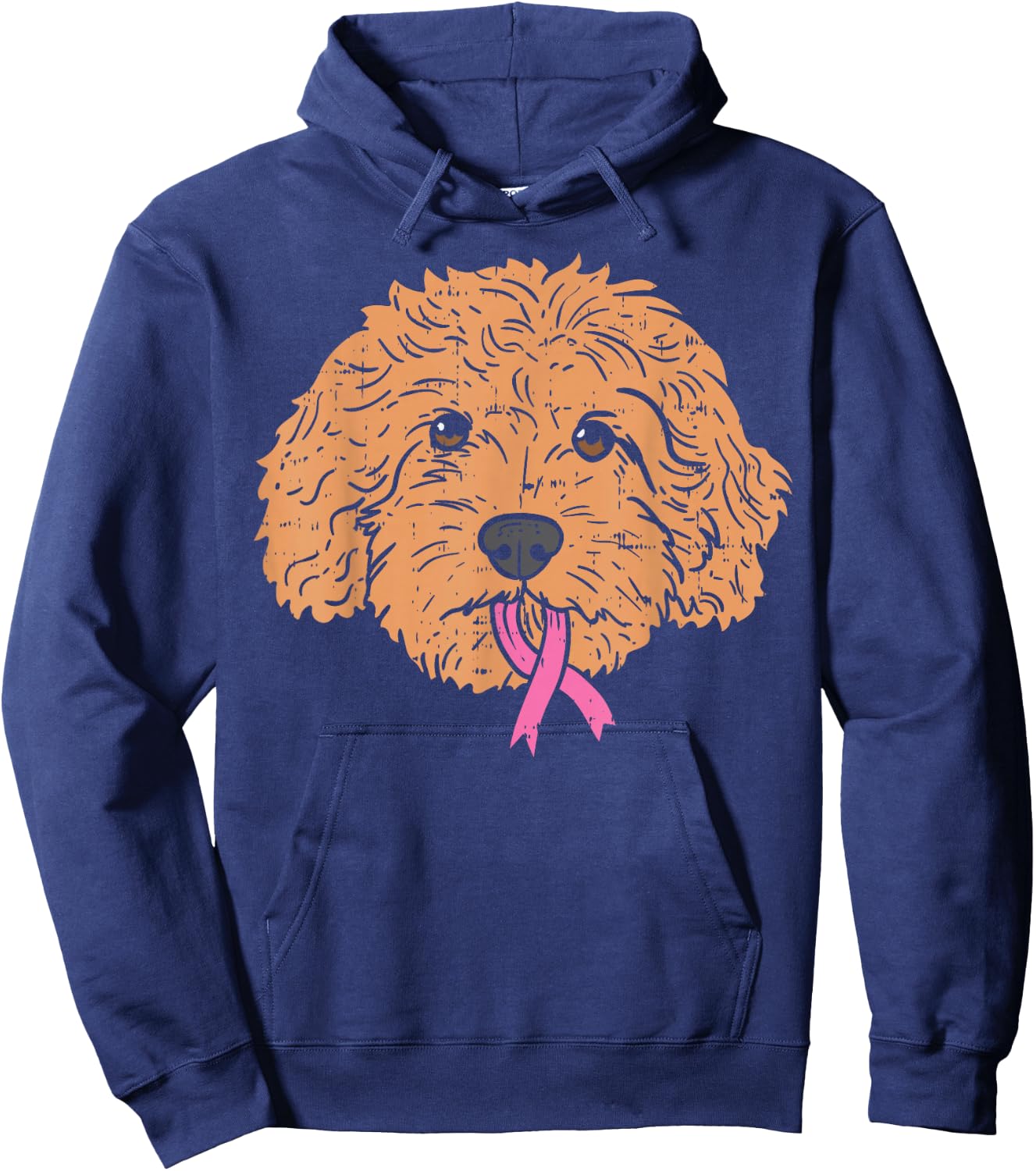Goldendoodle Dog Ribbon Breast Cancer Awareness Support Gift Hoodie - Hoodie | Navy