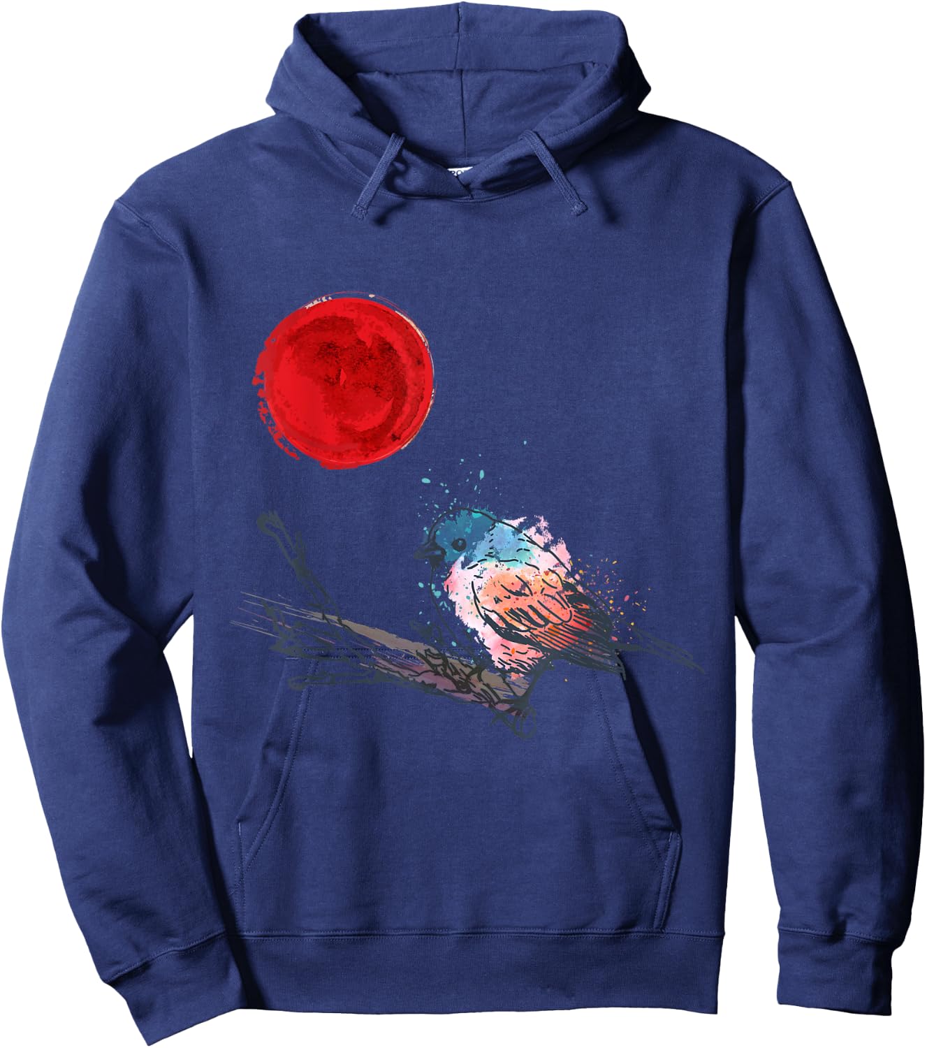 Murakami Birding Retro Colorful Bird Matching Red Moon Style Hoodie - Hoodie | Navy
