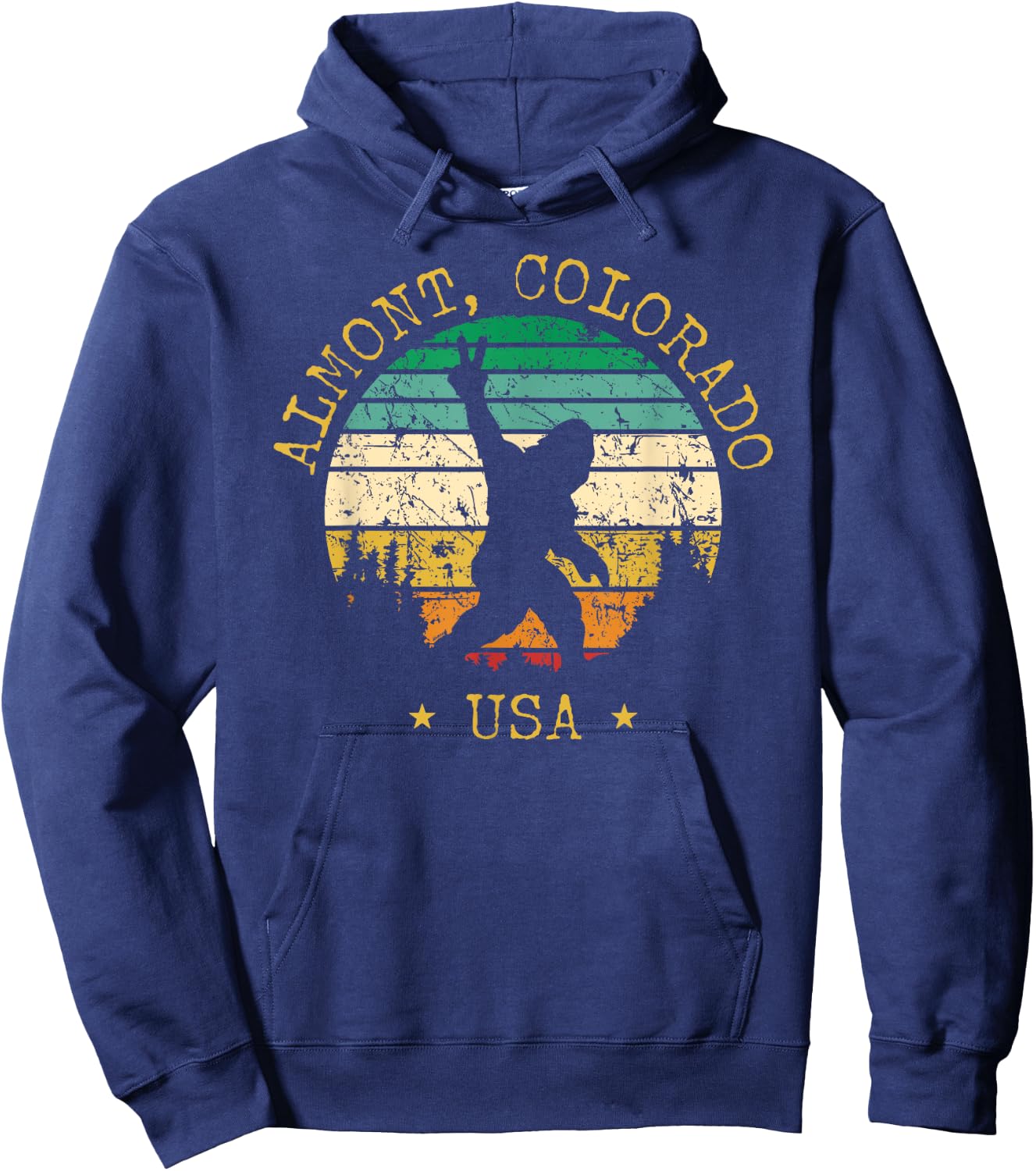 Almont Colorado USA Sasquatch Peace Sign Bigfoot Design Hoodie - Hoodie | Navy