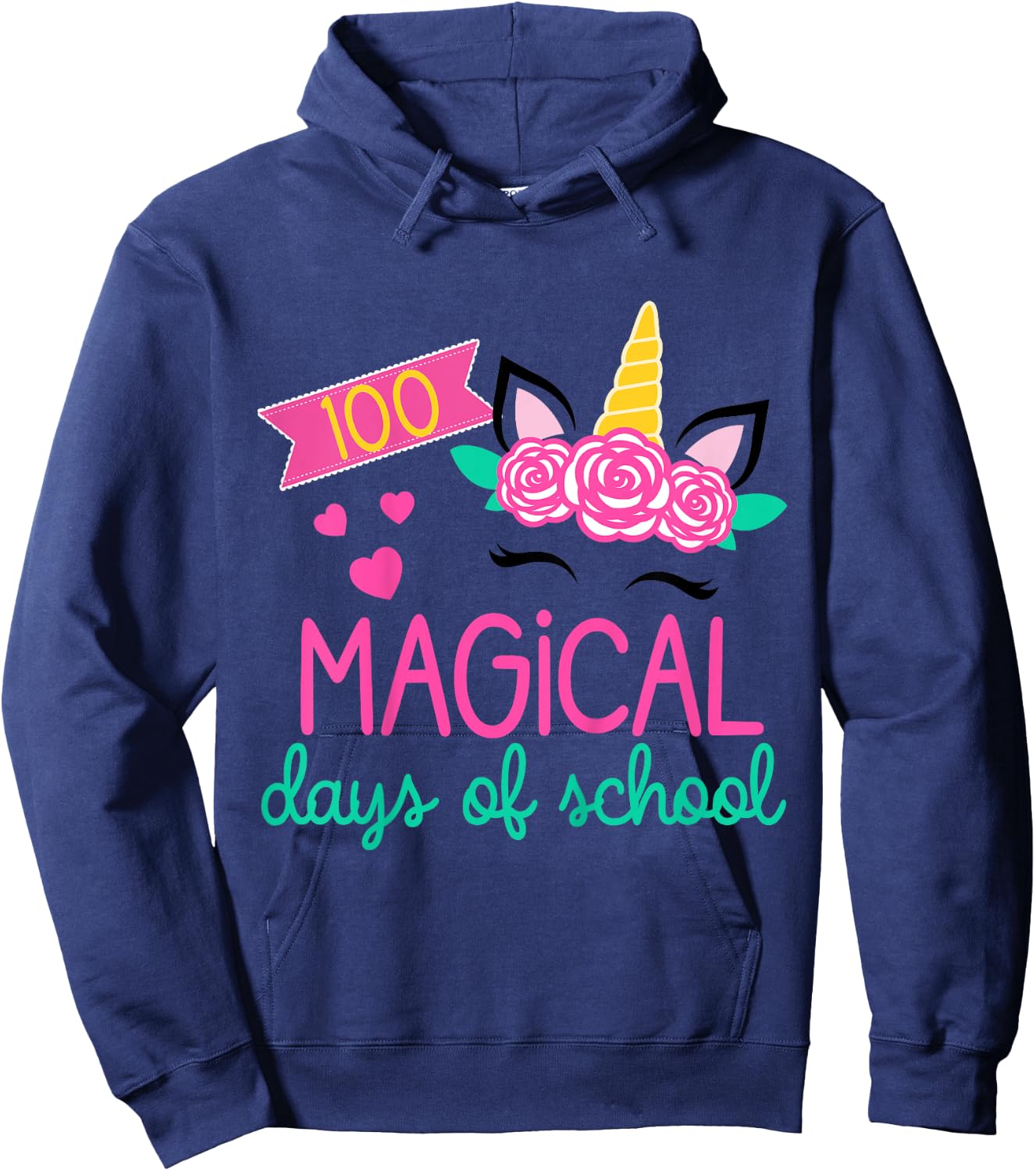100 Days of School Girls Unicorn 100 Magical Days of School Hoodie - Hoodie | Navy