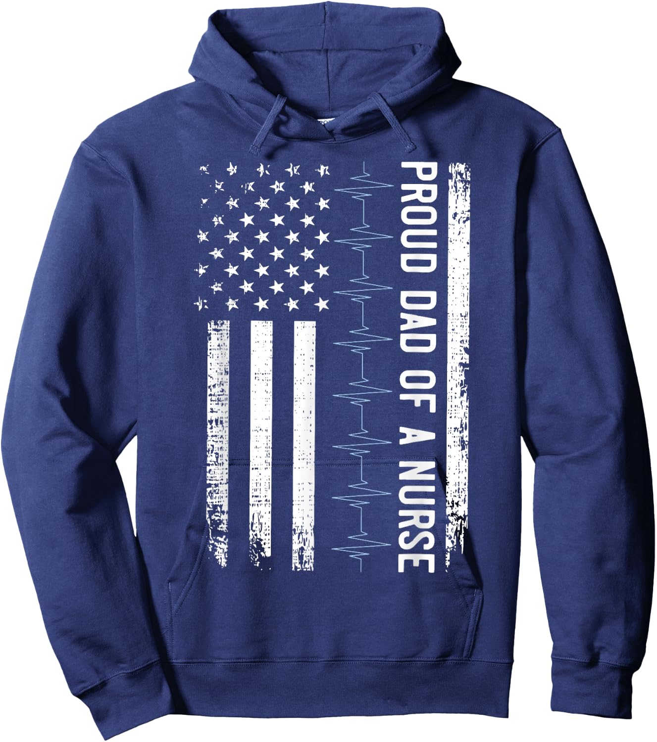Vintage Proud Dad Of A Nurse Heartbeat US Flag Nurse Day Hoodie - Hoodie | Navy