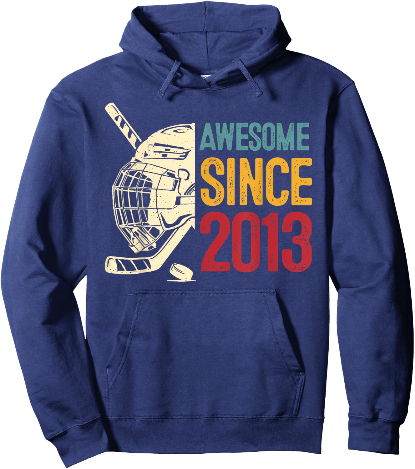 11th Birthday Awesome Since 2013 Ice Hockey Retro Vintage Hoodie - Hoodie | Navy