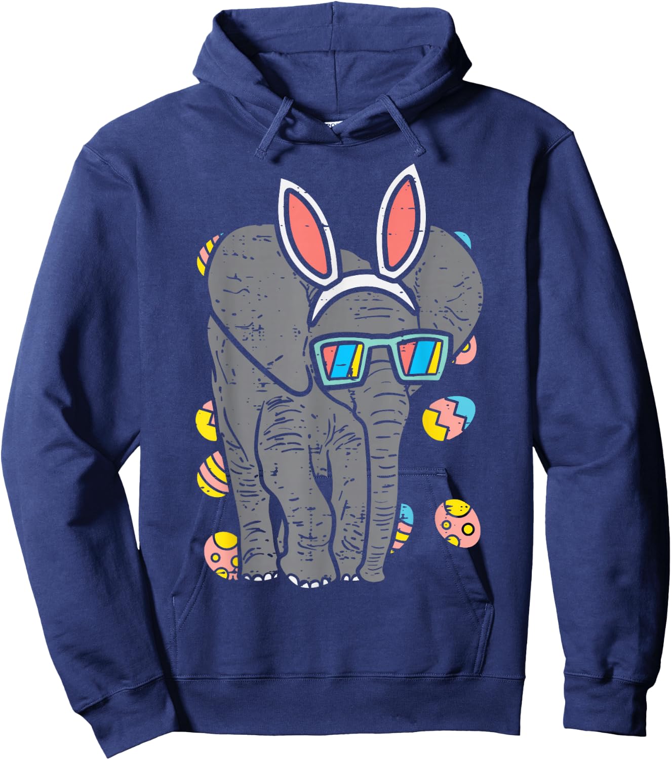 Elephant Bunny Ears Glasses Eggs Easter Day Animal Lover Hoodie - Hoodie | Navy