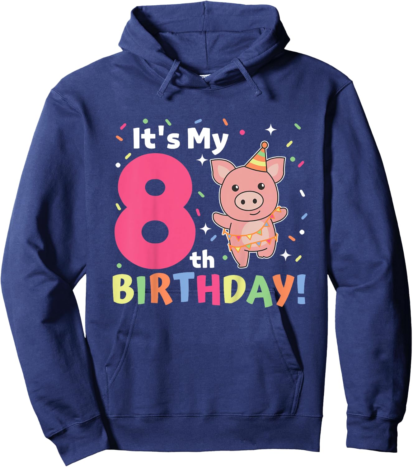 Kids 8th Birthday Pig For Children Eight Years Old Hoodie - Hoodie | Navy