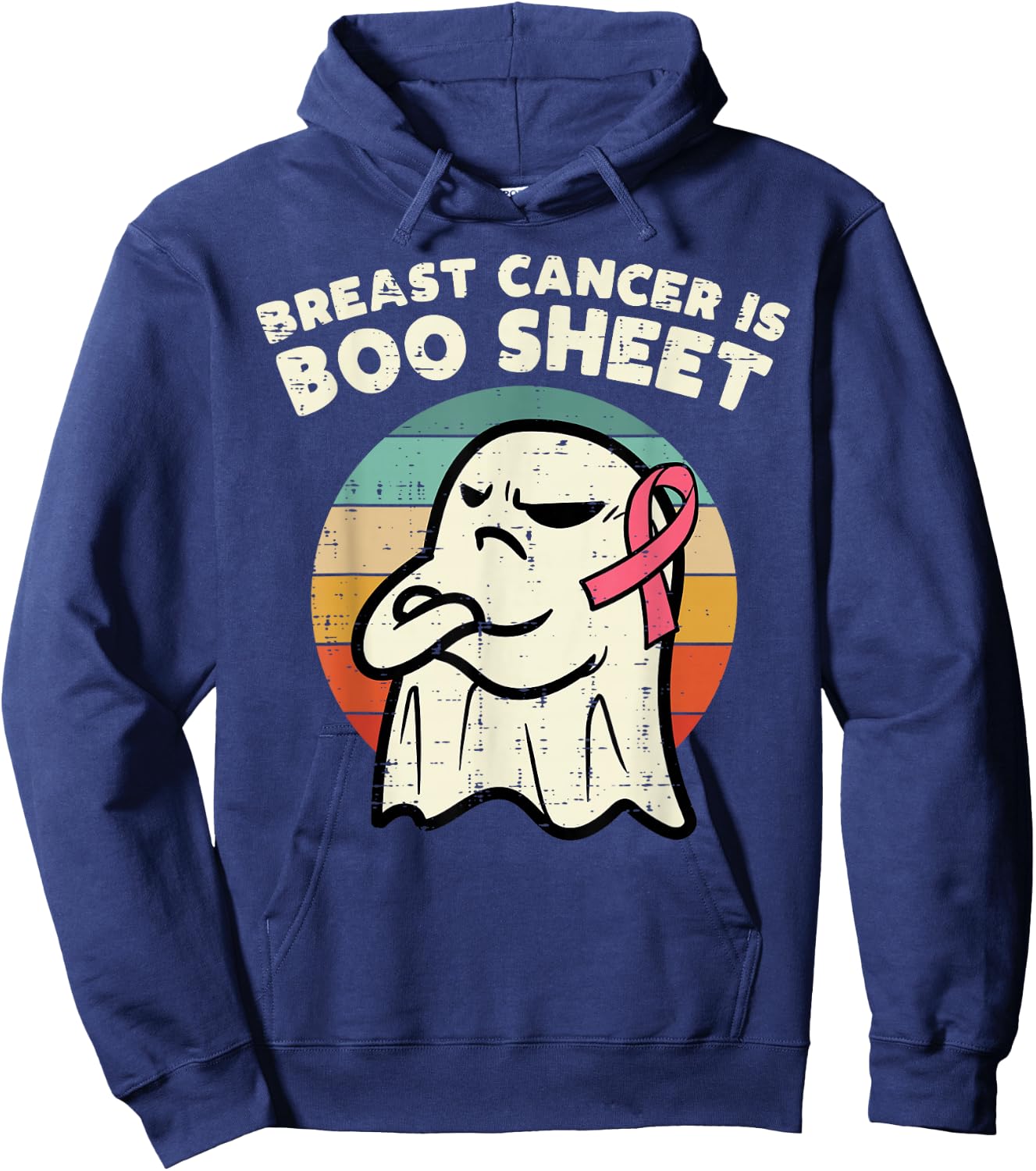 Breast Cancer Boo Sheet Ghost Retro Awareness Men Women Kids Hoodie - Hoodie | Navy