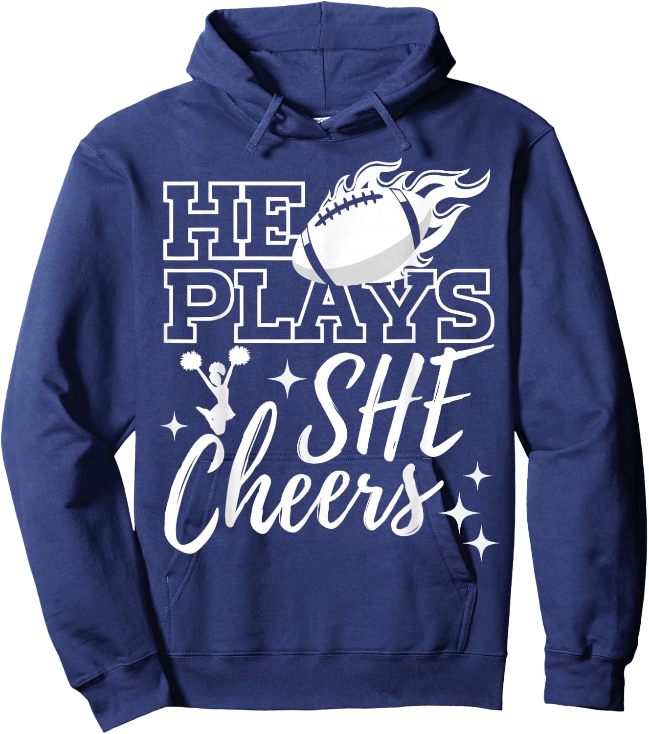 He Plays She Cheers High School Football Player Cheerleader Hoodie - Hoodie | Navy