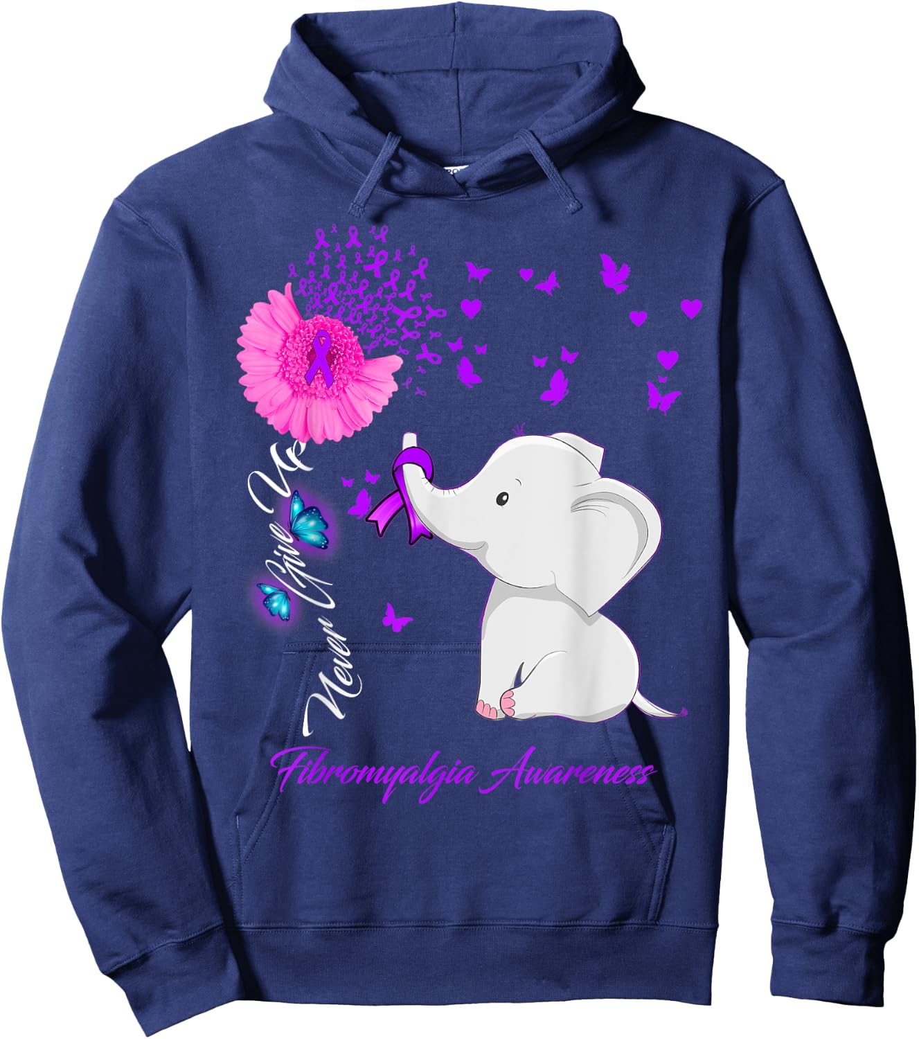 Elephant Fibromyalgia Awareness - Fibromyalgia Ribbon Gifts Hoodie - Hoodie | Navy