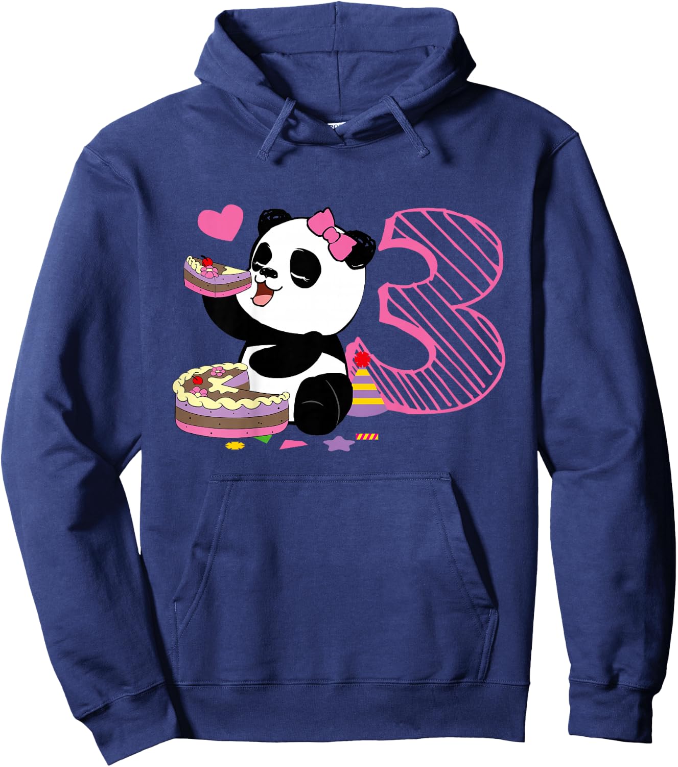 Kids Cute Panda 3 Years Old Girls Birthday Party Hoodie - Hoodie | Navy