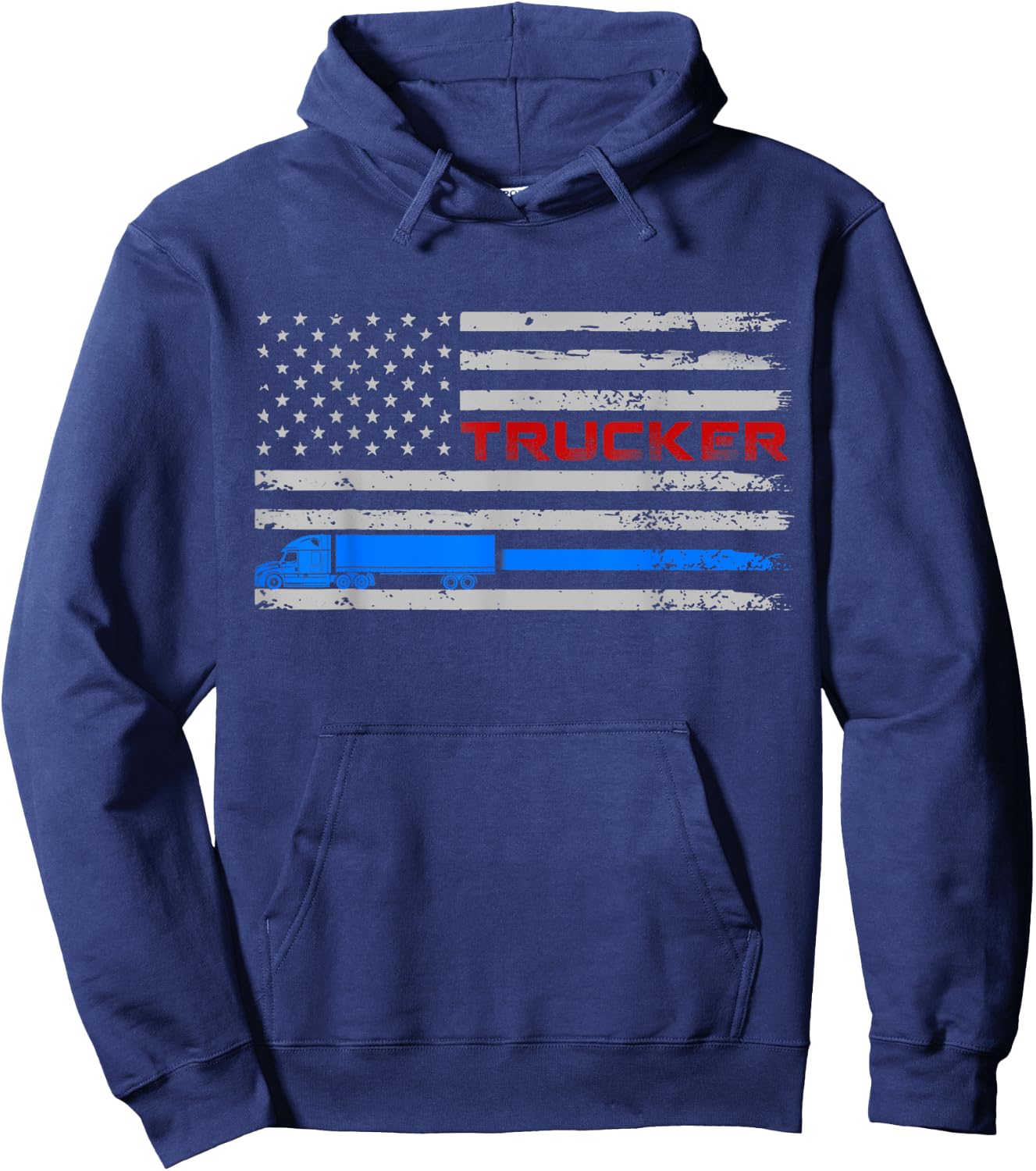 U.S American Flag Semi Truck Driver 18 Wheeler Trucker Gift Men Hoodie - Hoodie | Navy