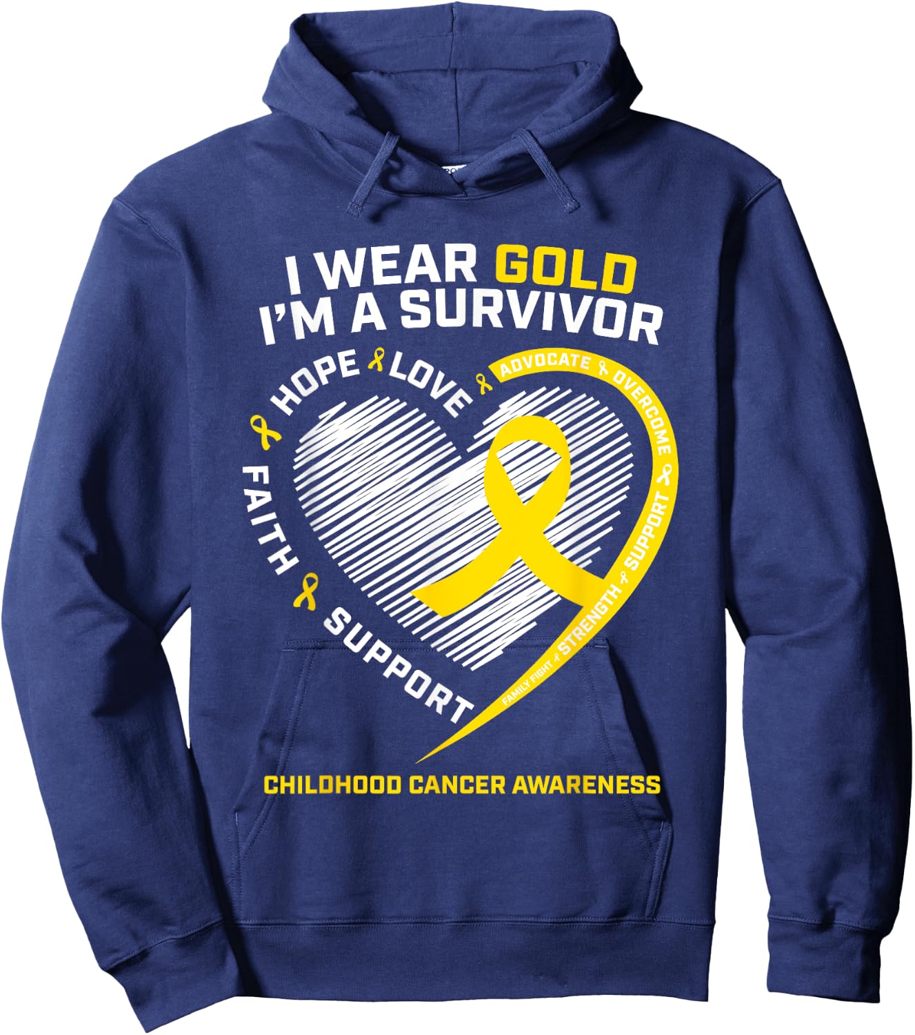 I Wear Gold I'm A Survivor Kids Childhood Cancer Awareness Hoodie - Hoodie | Navy