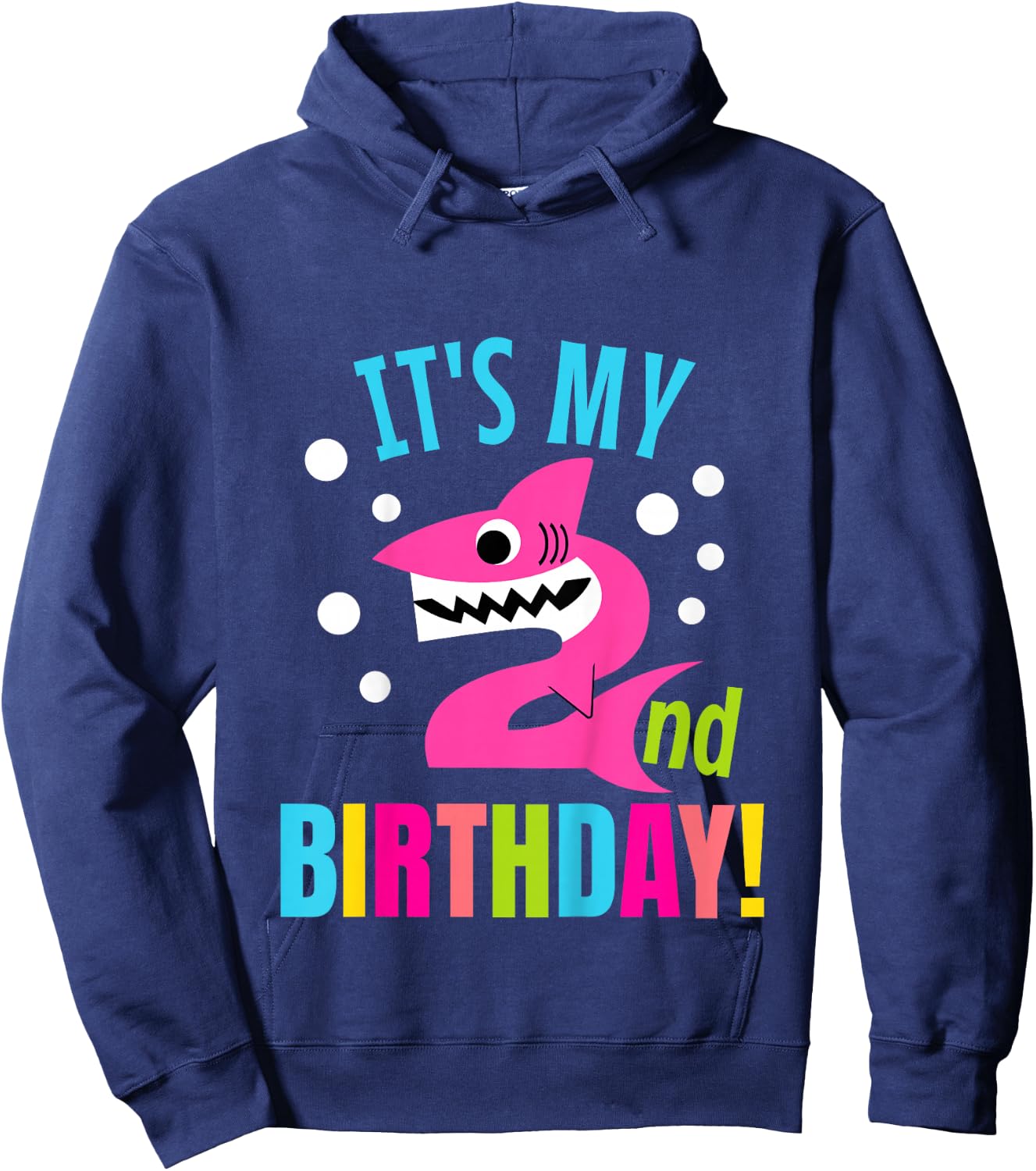 Kids 2 Year Old 2nd Shark Party Birthday Baby Gift Girls And Boys Hoodie - Hoodie | Navy