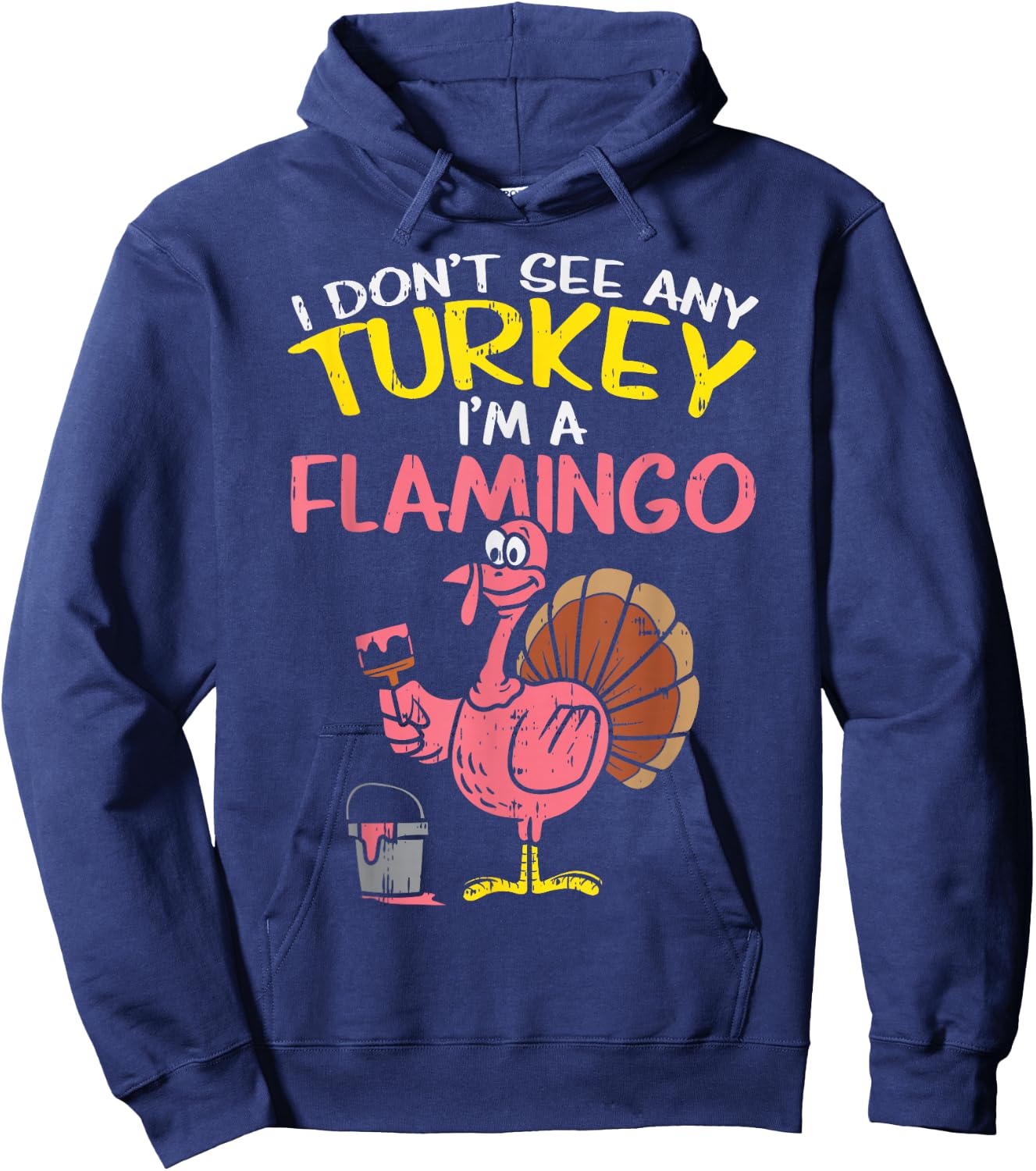 Pink Turkey Flamingo Funny Thanksgiving Animal Lover Gift Hoodie - Hoodie | Navy