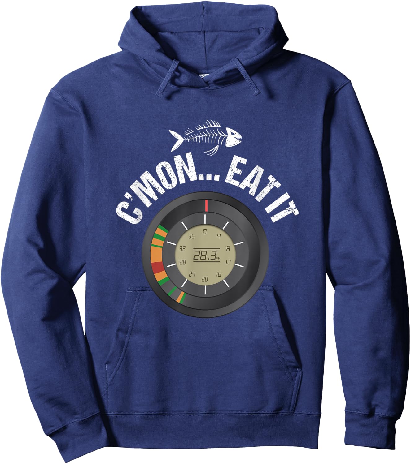 Funny Ice Fishing Flasher Fish Finder Graphic C'mon Eat It Hoodie - Hoodie | Navy