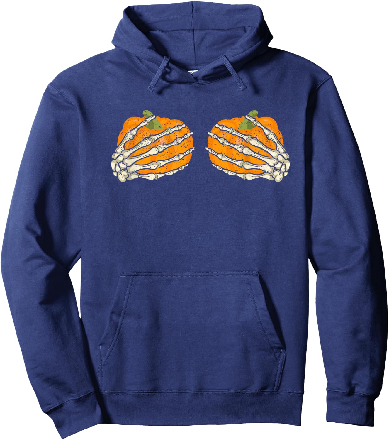 Skeleton Pumpkin Boob Hand Funny Halloween Skeletal Boobs Hoodie - Hoodie | Navy
