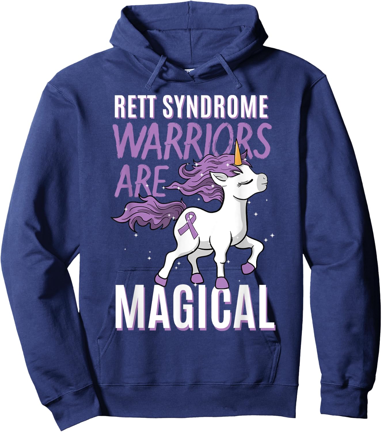 Rett Syndrome Awareness RTT Warrior Purple Ribbon Unicorn Hoodie - Hoodie | Navy