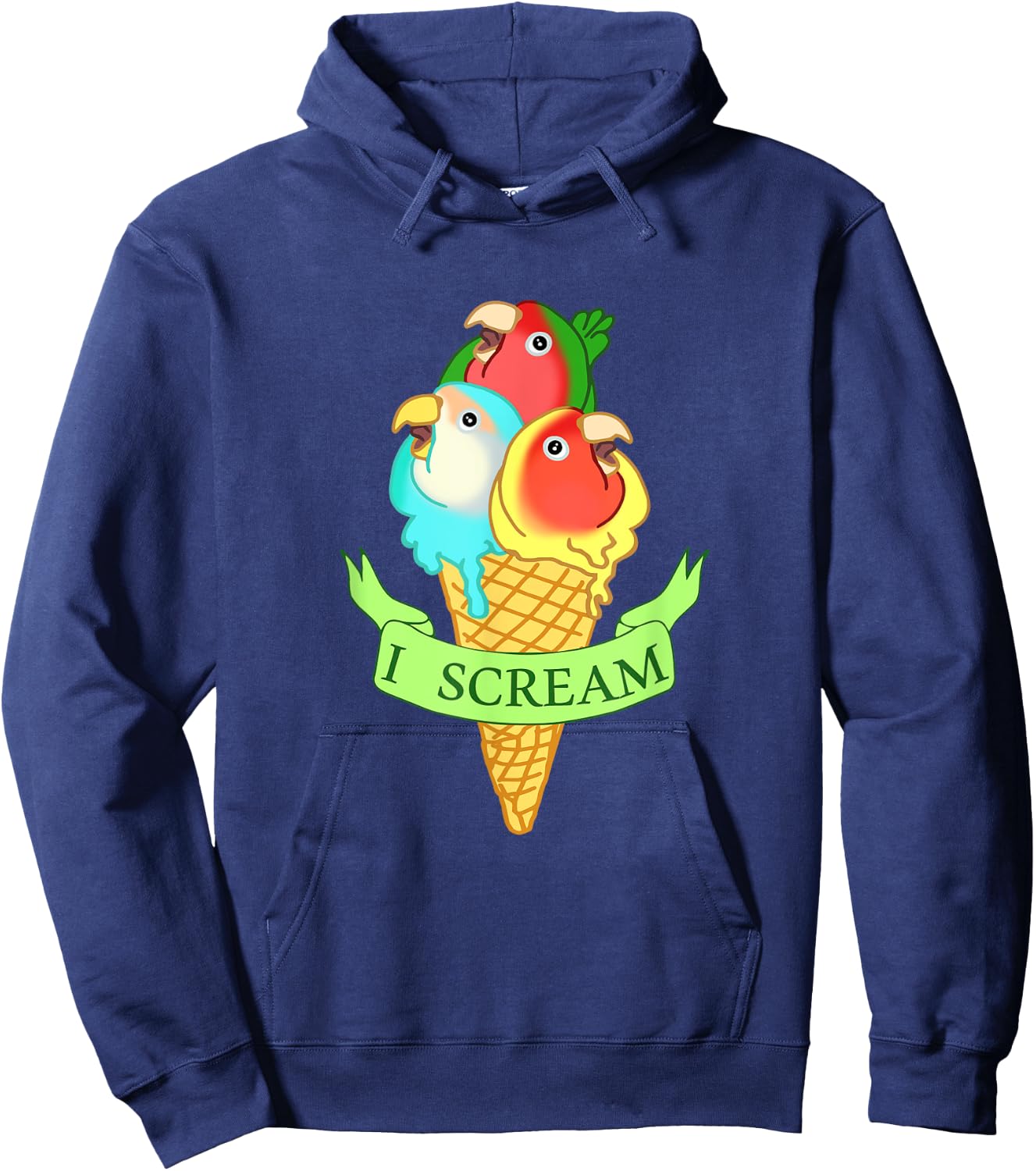 Cute Ice cream Lovebirds , Funny I Scream Parrots Hoodie - Hoodie | Navy