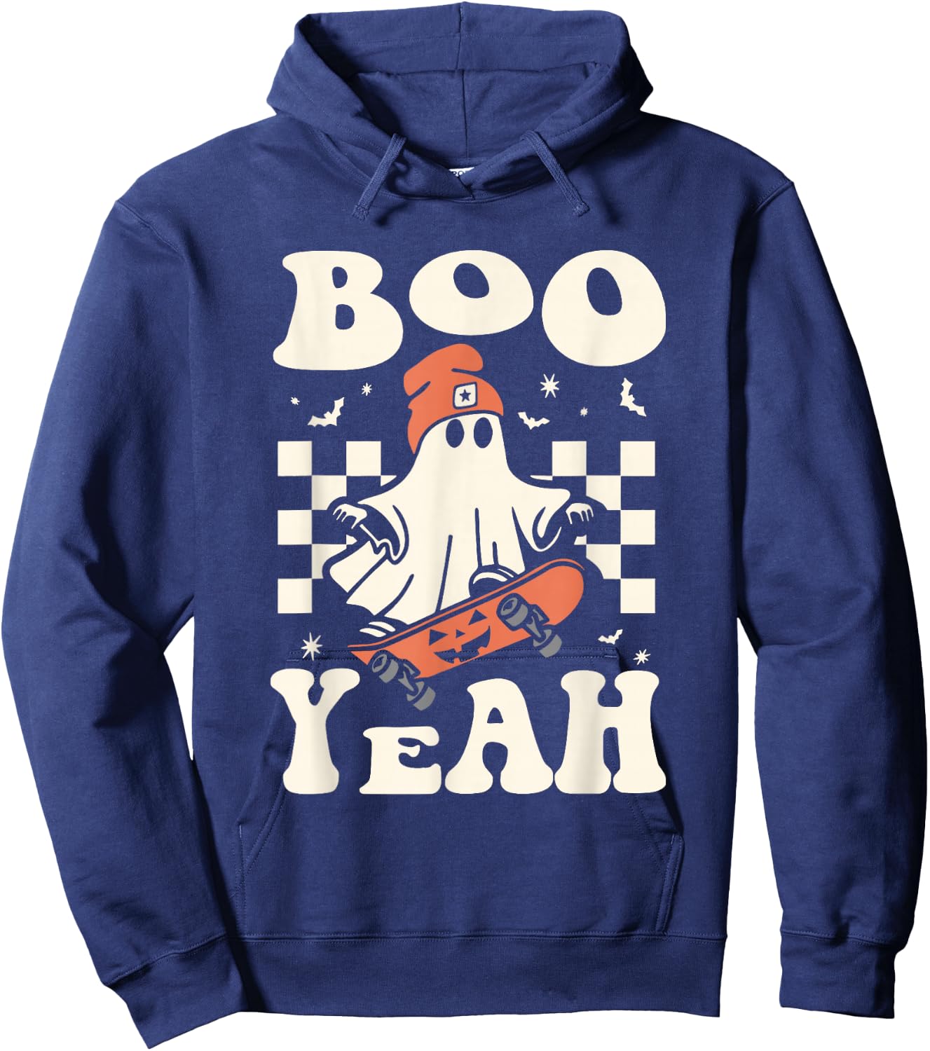 Boo Yeah Halloween Ghost Boys Retro Skateboard Toddler Kids Hoodie - Hoodie | Navy