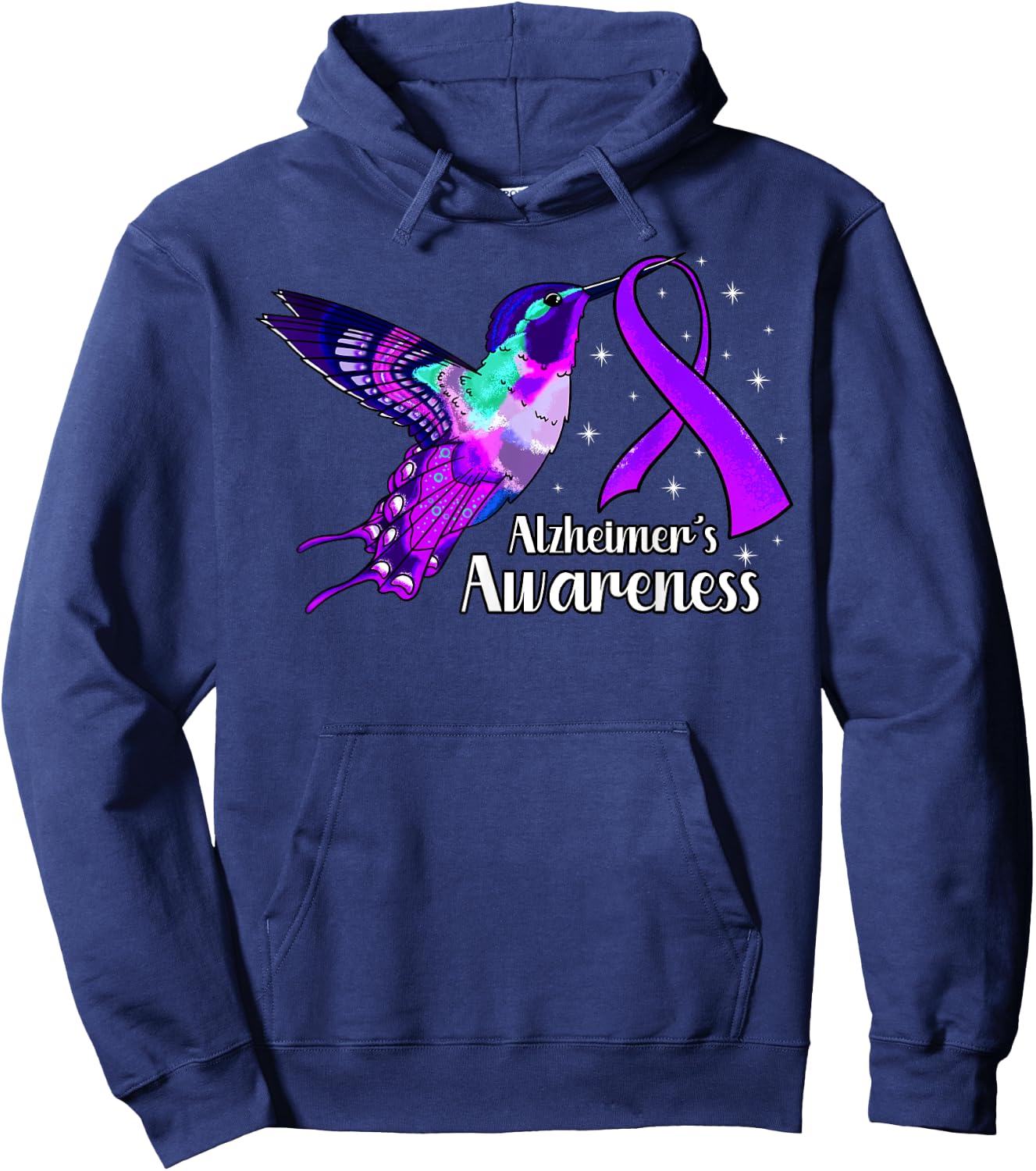 Alzheimer's Disease AD Hummingbird Purple Awareness Ribbon Hoodie - Hoodie | Navy