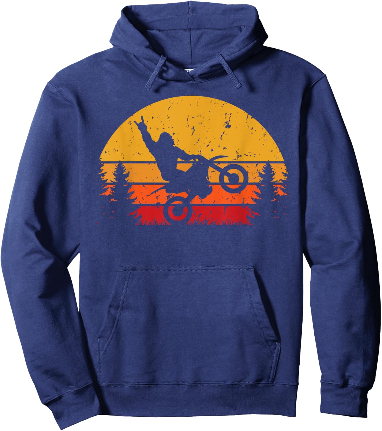 Funny Bigfoot Sasquatch Retro Sunset Riding Dirt Bike Hoodie - Hoodie | Navy