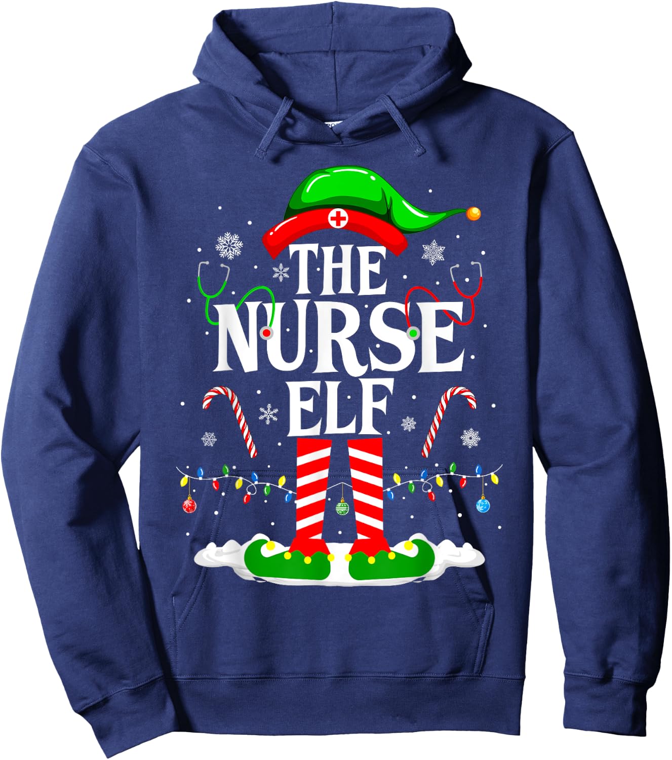 The Nurse Elf Christmas Cute Elf Nursing Christmas Nurse Hoodie - Hoodie | Navy