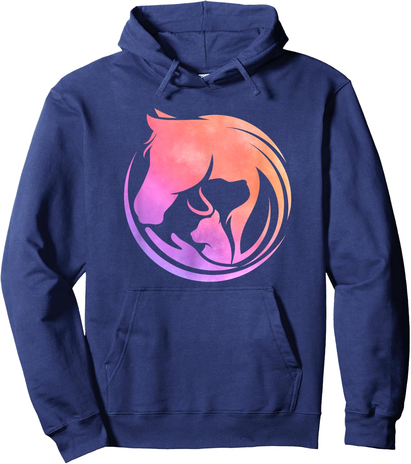 Watercolor Horse Dogs Cats Art Horseback Riding Clothes Gift Hoodie - Hoodie | Navy