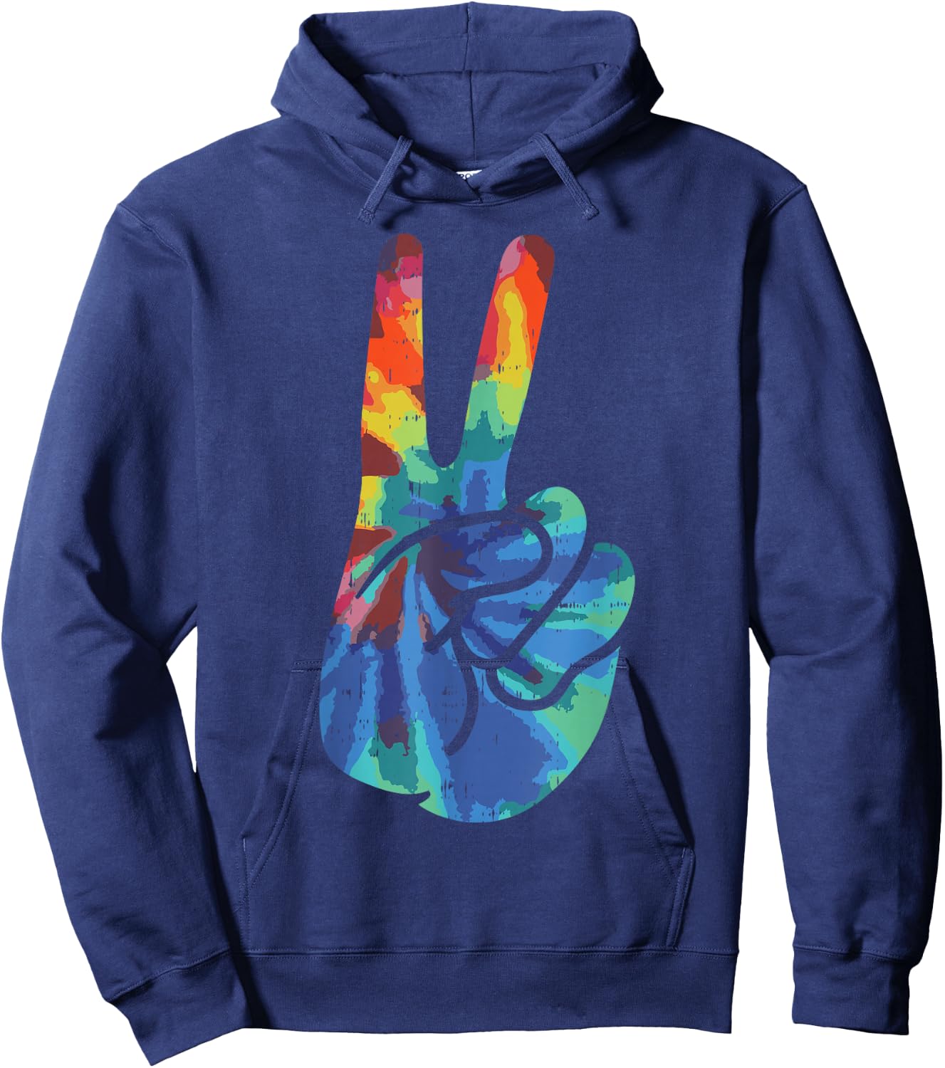 Peace Hand Sign Tie Dye Vintage Psychedelic Hippie Hippy Hoodie - Hoodie | Navy