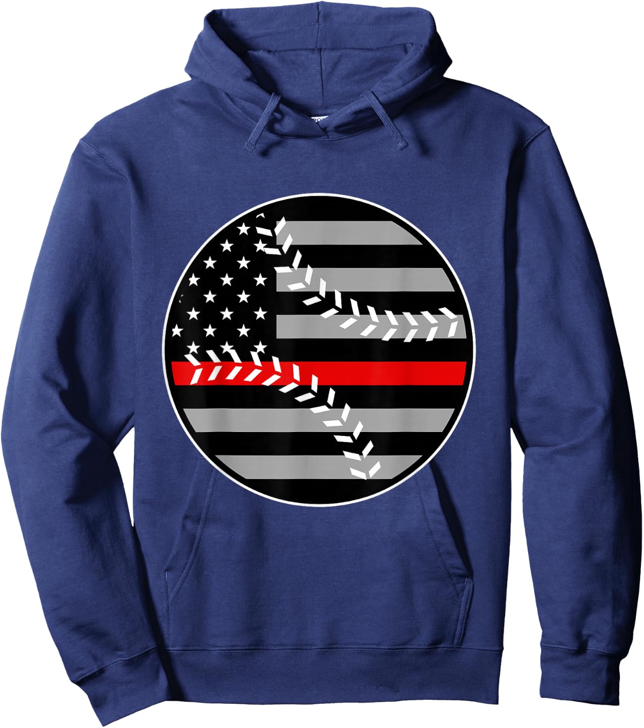 American Flag Red Line Baseball Patriotic Firefighter Hoodie - Hoodie | Navy