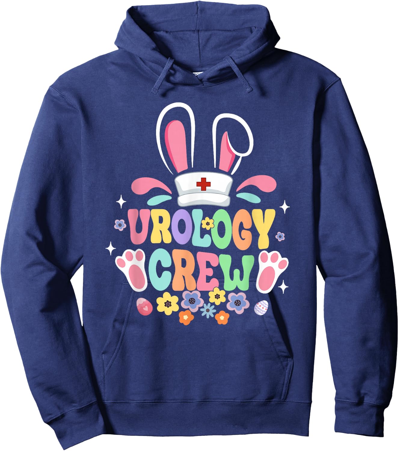 Groovy Urology Crew Urology Nurse Bunny Ear Flower Easter Hoodie - Hoodie | Navy