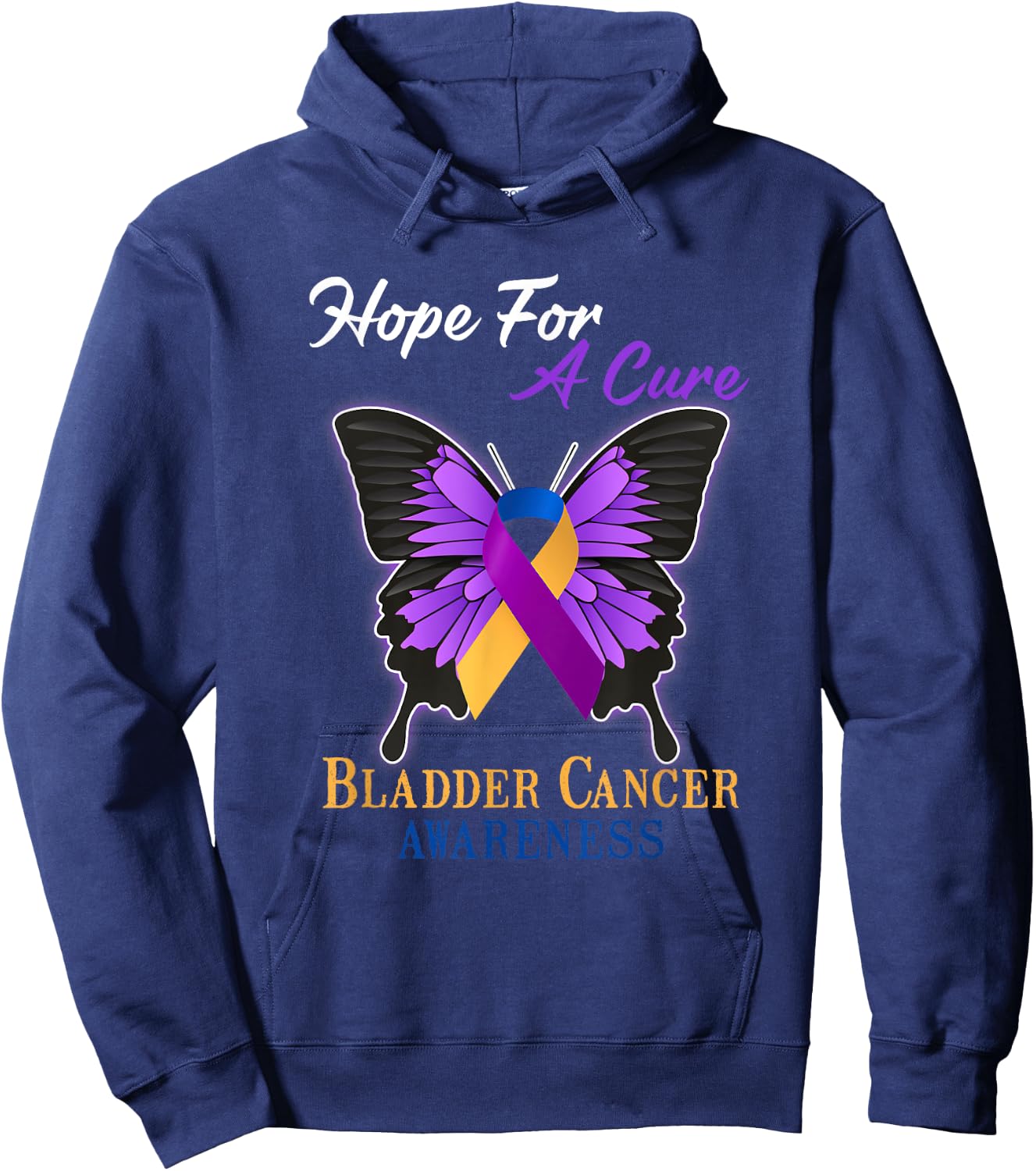 Hope For A Cure Bladder Cancer Awareness Ribbon Butterfly Hoodie - Hoodie | Navy