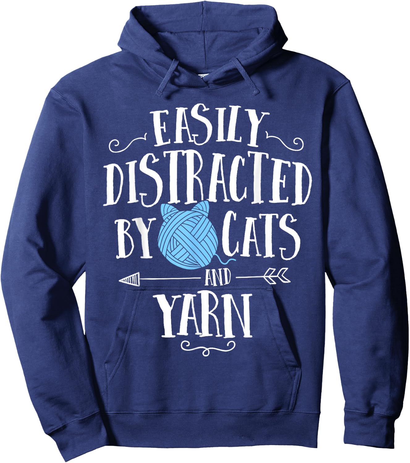 Easily Distracted By Cats And Yarn Knitting Yarn Crochet Hoodie - Hoodie | Navy