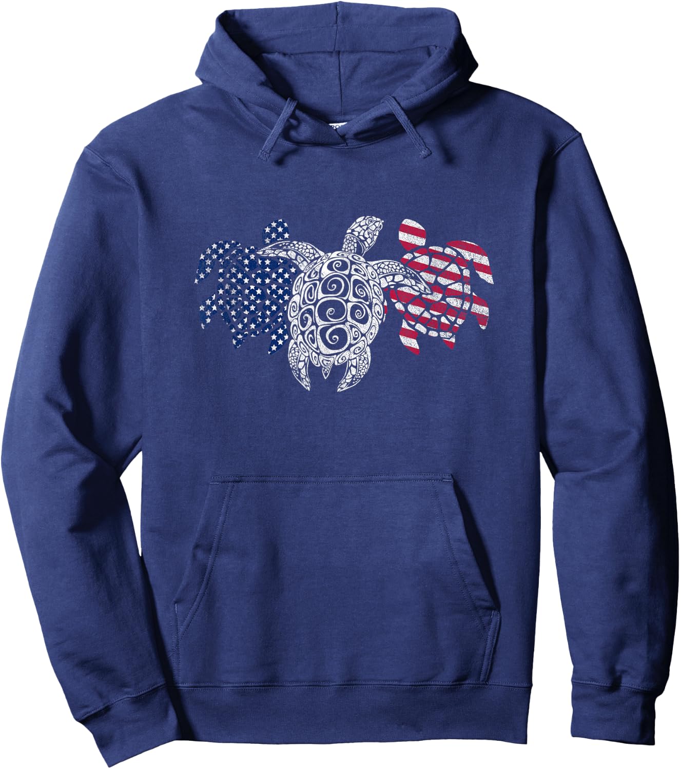 Turtle 4th of July American USA Flag Patriot Turtle Novelty Men Hoodie - Hoodie | Navy