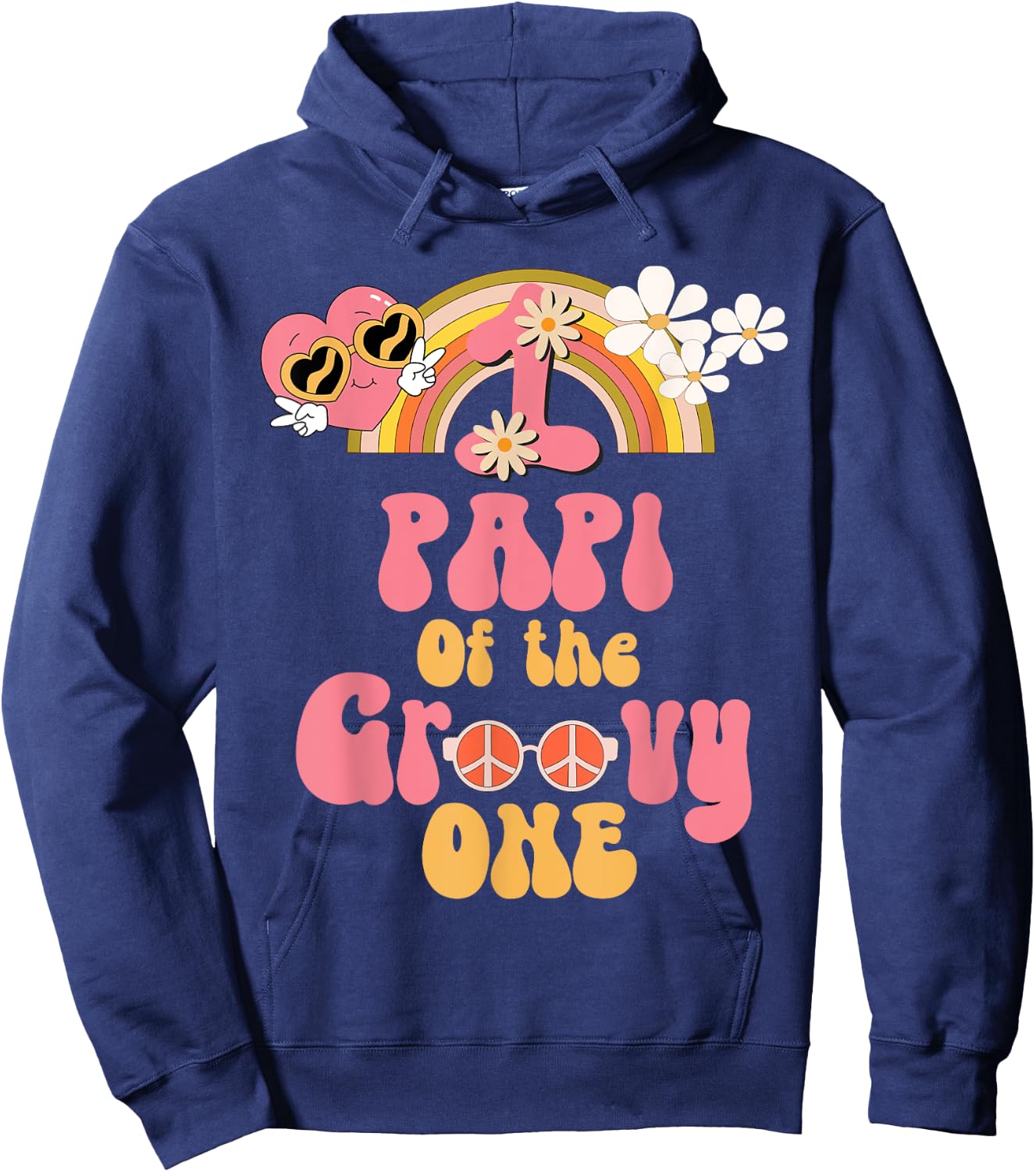 Papi of the Groovy one peace sign retro birthday matching Hoodie - Hoodie | Navy