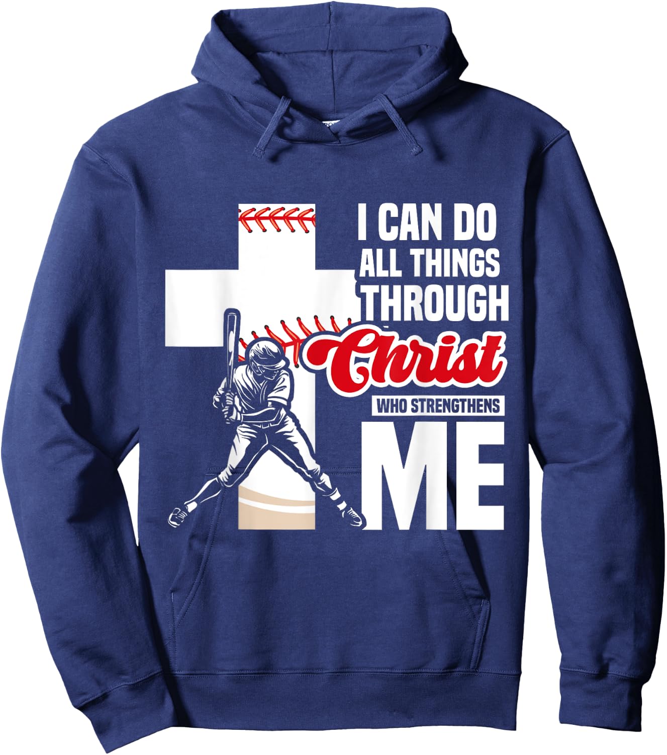 I Can Do All Things Through Christ Baseball Religious Verse Hoodie - Hoodie | Navy