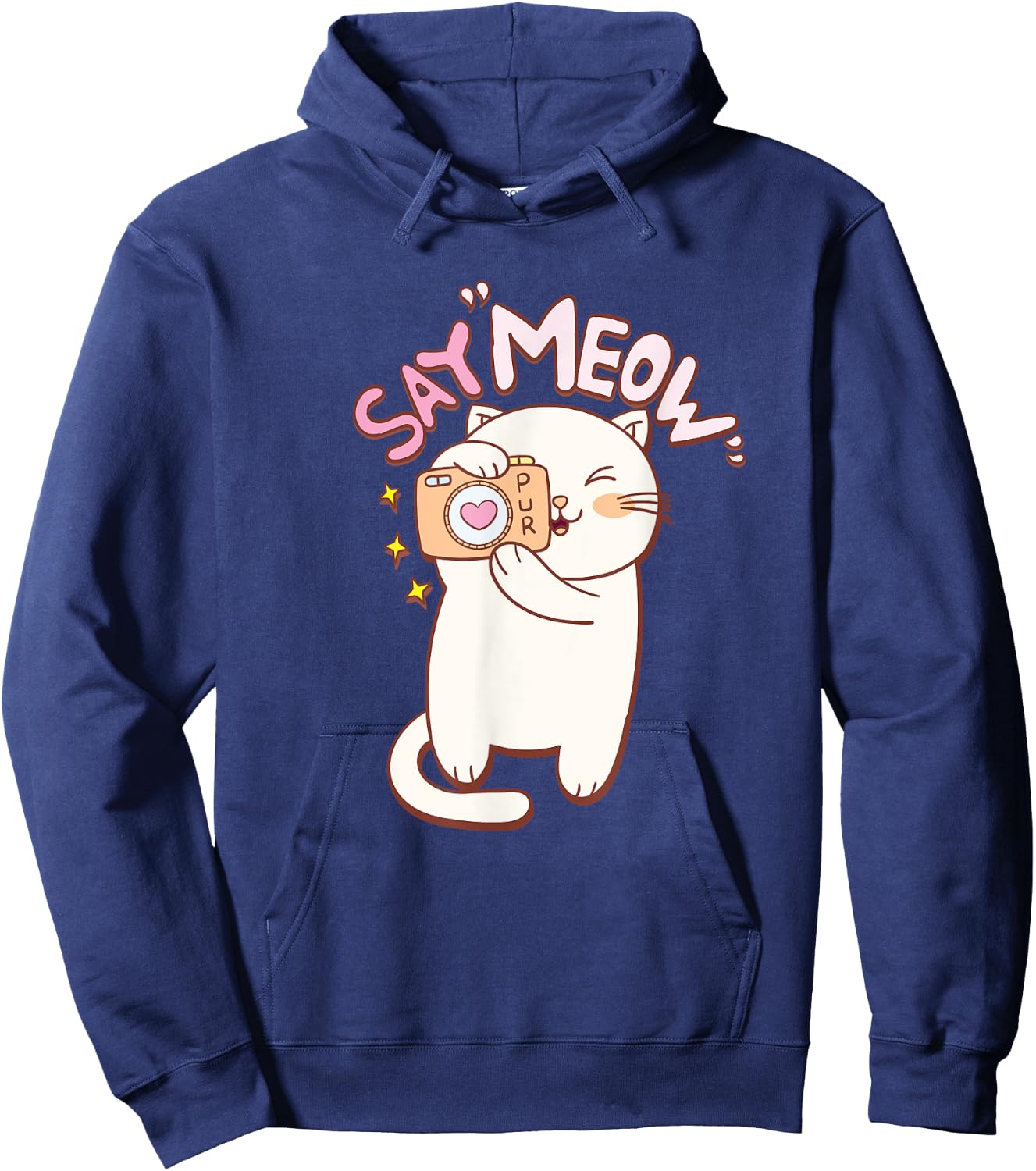 Cute Cat with Camera Saying Meow Hoodie - Hoodie | Navy