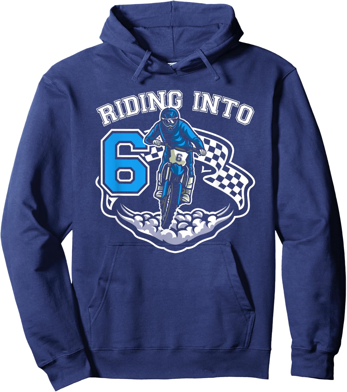 Riding Into 6 Years Old 6th Birthday Boy Dirt Bike Party Hoodie - Hoodie | Navy