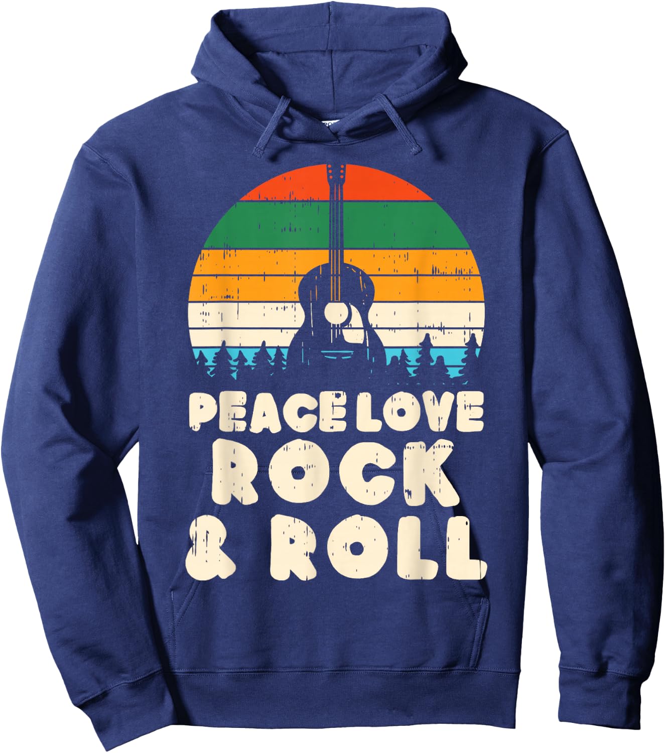 Peace Love Rock N Roll Guitar Retro 80s Hippie Hippi Hippy Hoodie - Hoodie | Navy
